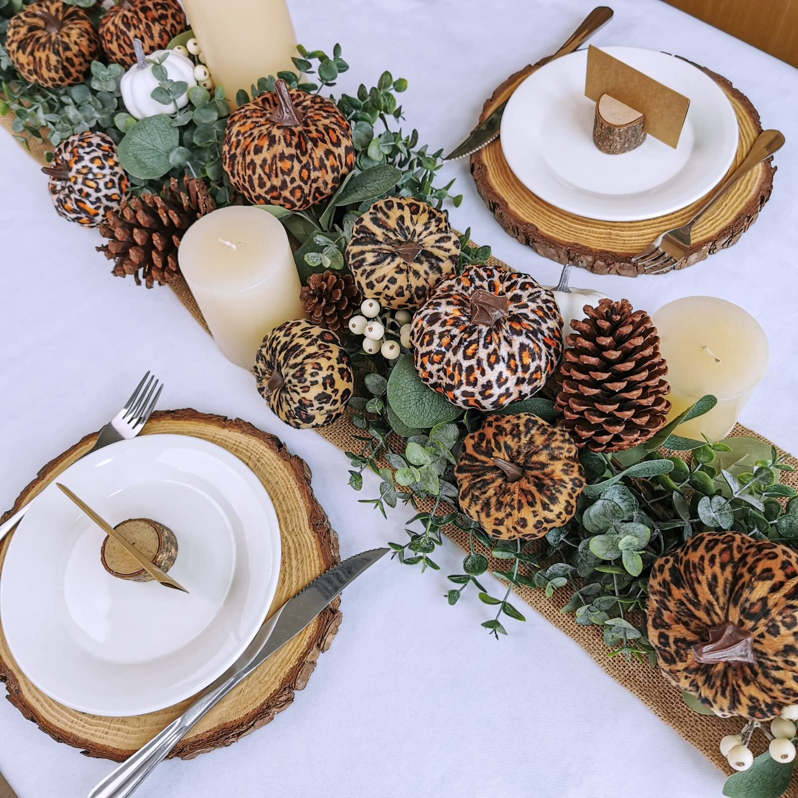 Winlyn 16 Pcs Assorted Small Faux Leopard Print Velvet Pumpkins Decorative Cheetah Print Fabric Foam Pumpkins For Rustic Fall Halloween Thanksgiving Table Centerpiece Mantel Kitchen Decoration