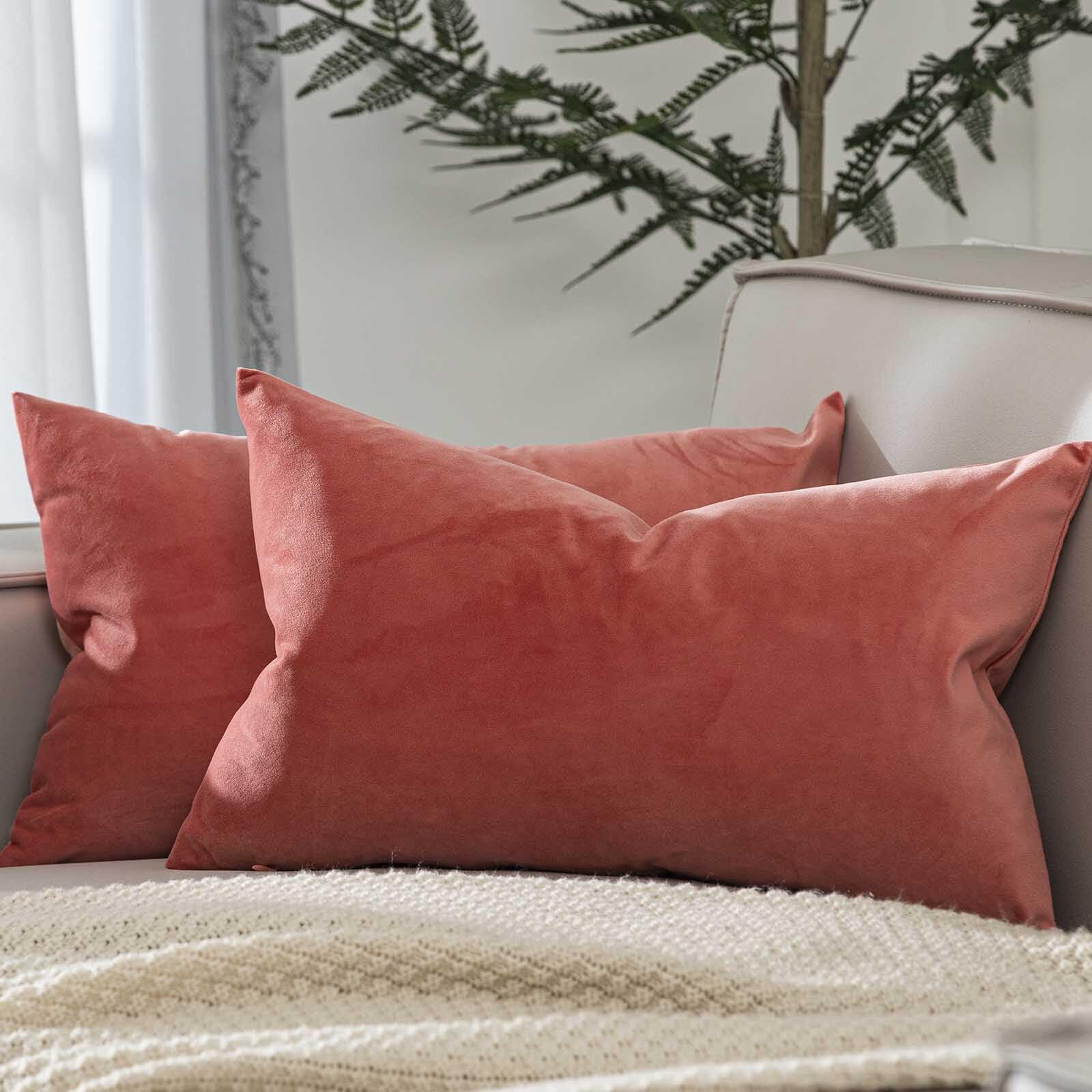 Juspurbet Coral Lumbar Velvet Throw Pillow Covers 16X24 Inch Set Of 2 For Living Room Couch Sofa Bedroom Decorative Rectangle Solid Soft Cushion Cases With Invisible Zipper