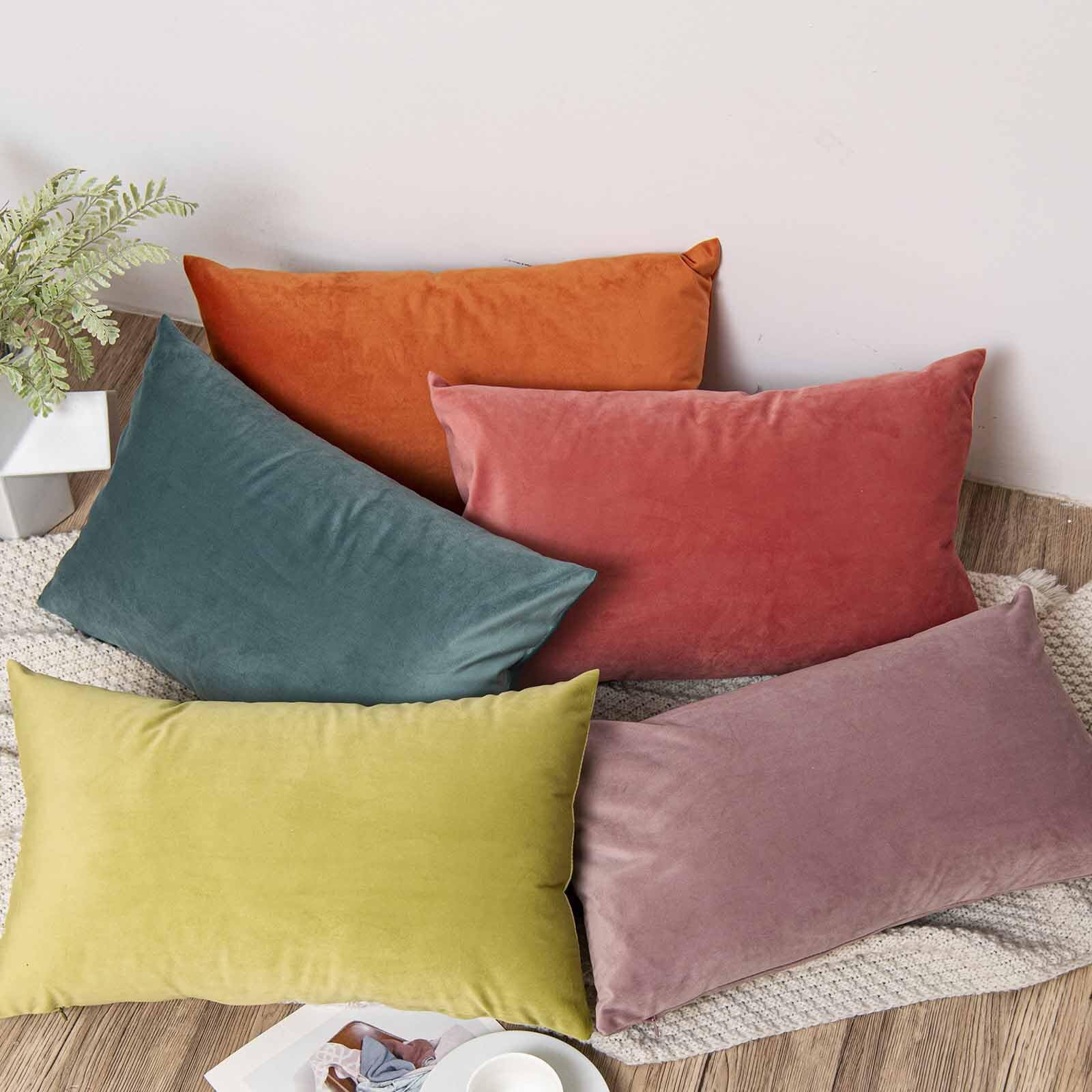 Juspurbet Coral Lumbar Velvet Throw Pillow Covers 16X24 Inch Set Of 2 For Living Room Couch Sofa Bedroom Decorative Rectangle Solid Soft Cushion Cases With Invisible Zipper