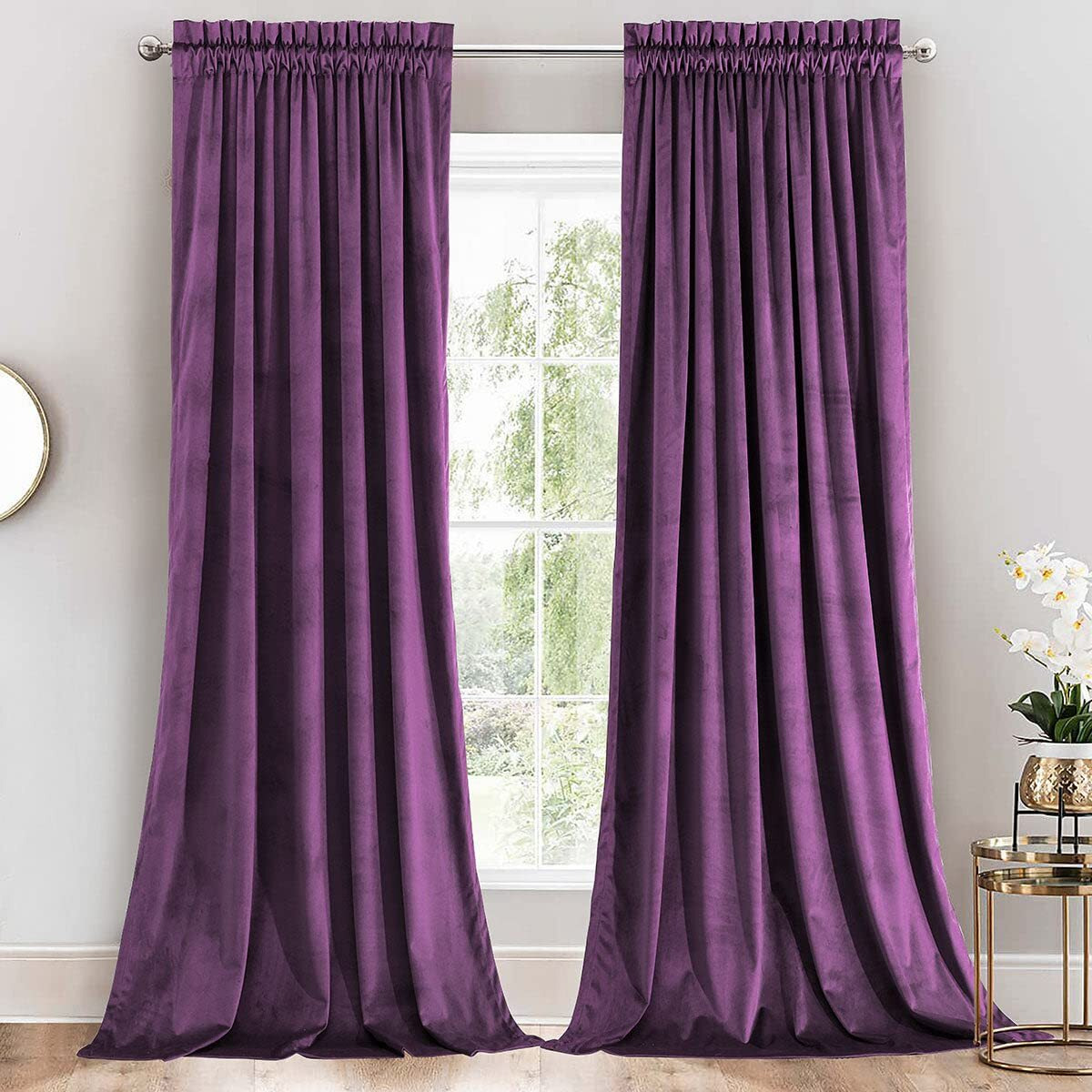 Royal Hotel Bedding Velvet Blackout Curtain Panels Top Rod Pocket Heavyeight  Solid Panels Soft Velvet Window Drapes  Set Of 2 Pieces  96 Inches Long Curtains  Velvet Purple