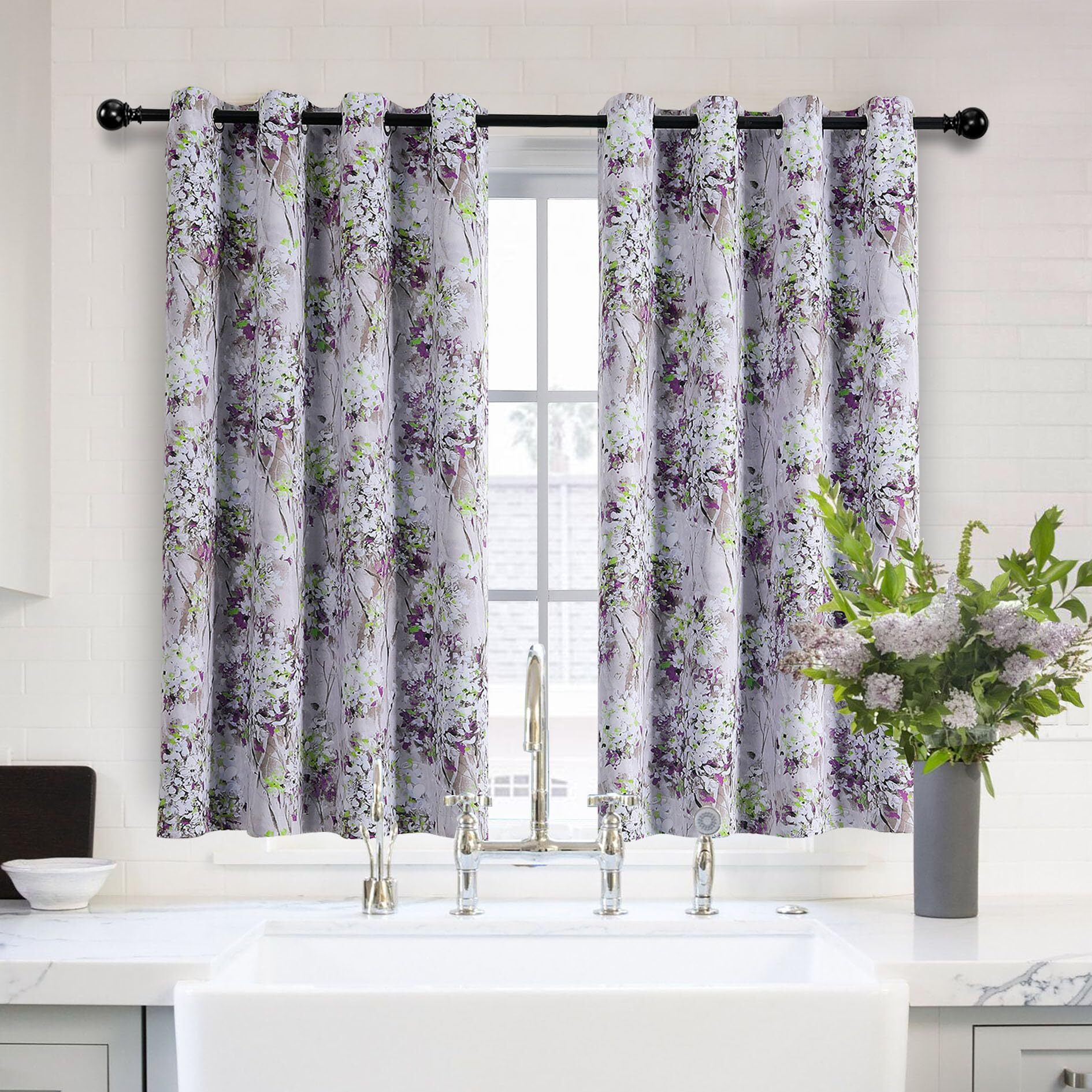 Mysky Home Purple Curtains 54 Inch Length Thermal Curtains For Living Room Bathroom Thermal Insulated Room Darkening Curtains Vintage Floral Curtains Window Panels 2 Panels  Grommet Top
