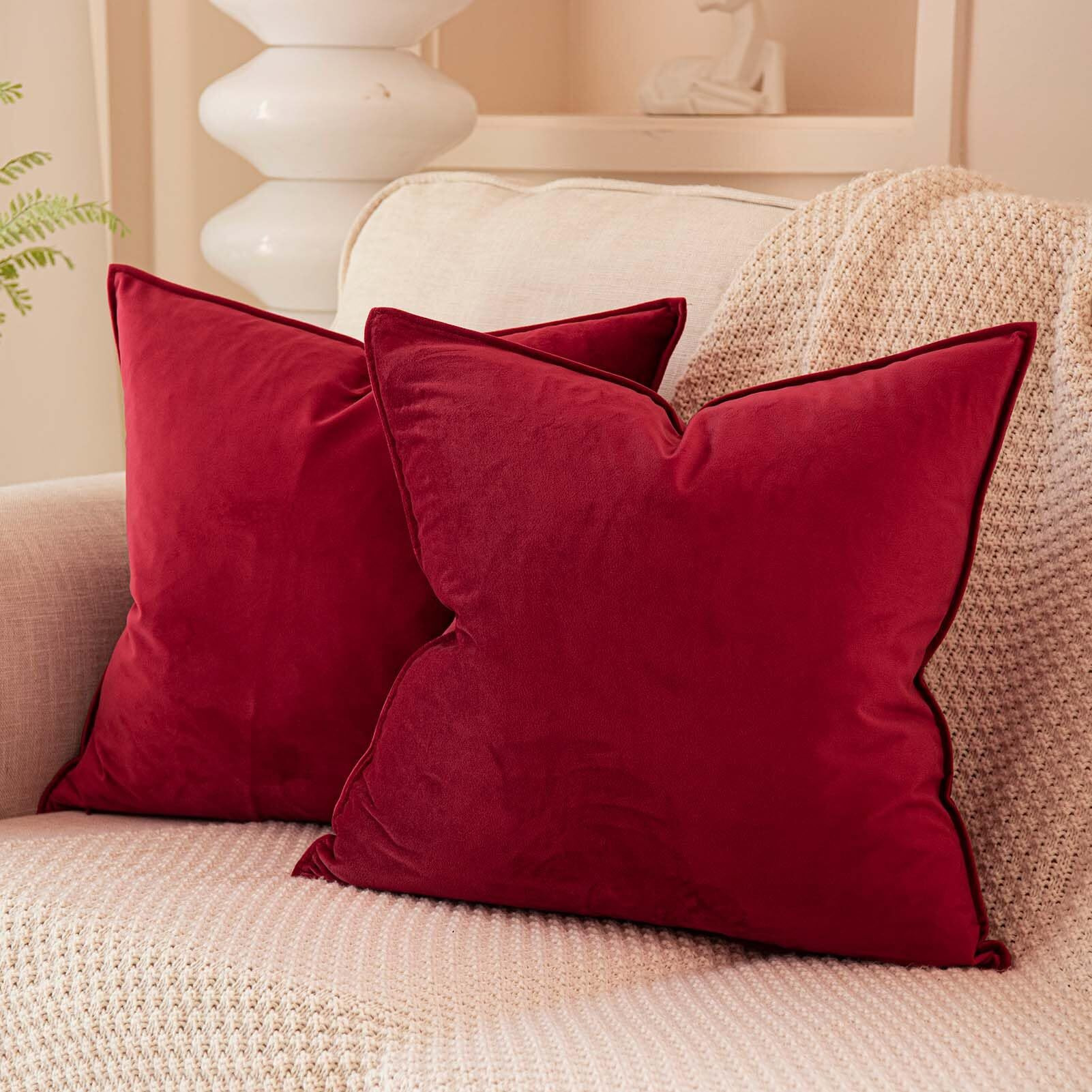 Juspurbet Red Wine Decorative Velvet Throw Pillow Covers 26X26 Inch Set Of 2 Broadside Soft Cushion Case With Invisible Zipper For Sofa Couch Bed