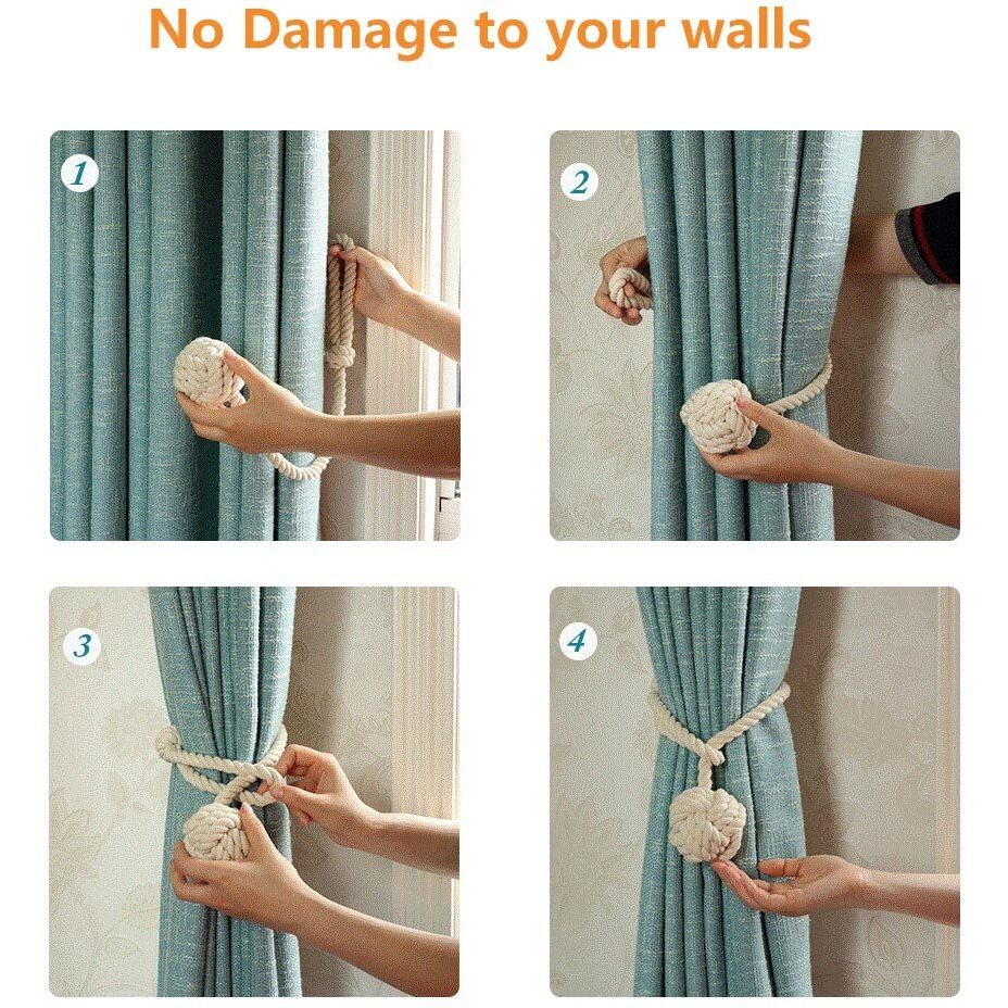 Melaluxe 2 Pack Curtain Tiebacks - Heavy Duty Curtain Rope Tieback  Handmade Rural Decorative Curtain Holdbacks (Beige)