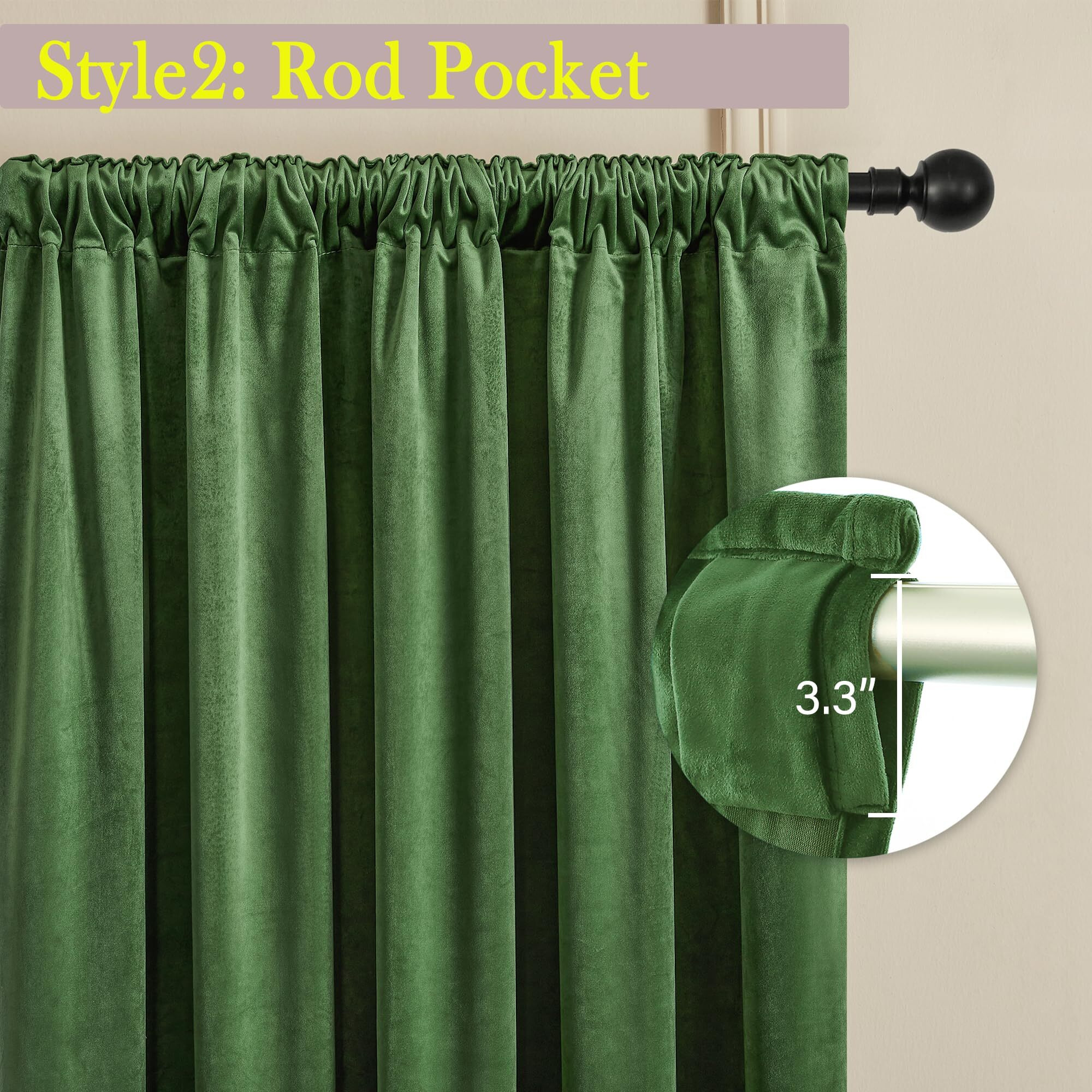 Timeper Moss Green 108 Inches Velvet Curtains  Room Darkening Privacy Protection Luxury Window Treatment Super Soft Drapes For Bedroom Living Room  Rod Pocket & Back Tab W52 X L108  2Pcs