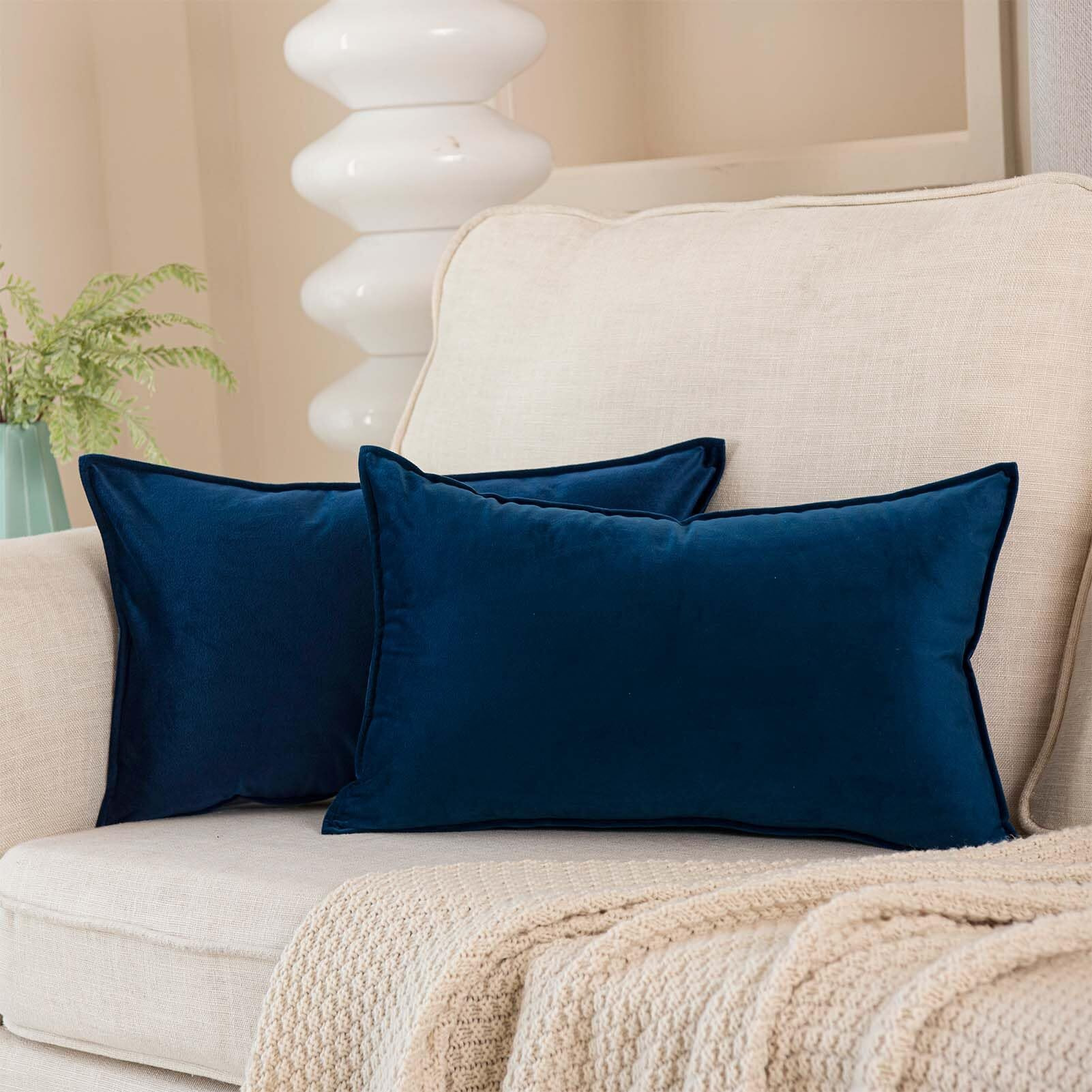 Juspurbet Navy Blue Lumbar Velvet Throw Pillow Covers 14X24 Inch Set Of 2 For Home Decor Living Room Bedroom Couch Decorative Broadside Soft Cushion Case With Invisible Zipper