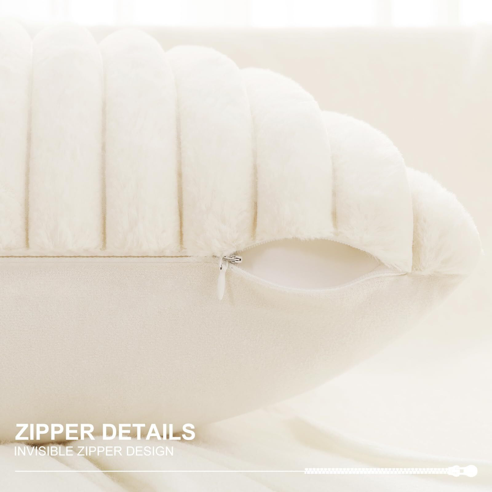 Pallene Faux Fur Plush Throw Pillow Covers 18X18 Set Of 2 - Luxury Soft Fluffy Striped Decorative Pillow Covers For Sofa  Couch  Living Room - Cream White