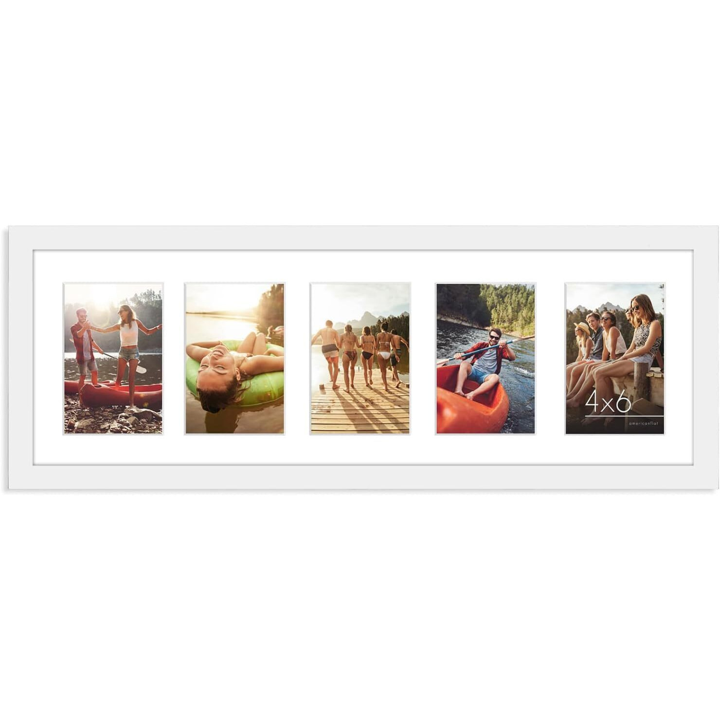 Americanflat 8X24 Collage Picture Frame In White - Displays Five 4X6 Frame Openings - Engineered Wood Panoramic Picture Frame With Shatter Resistant Glass And Hanging Hardware Included
