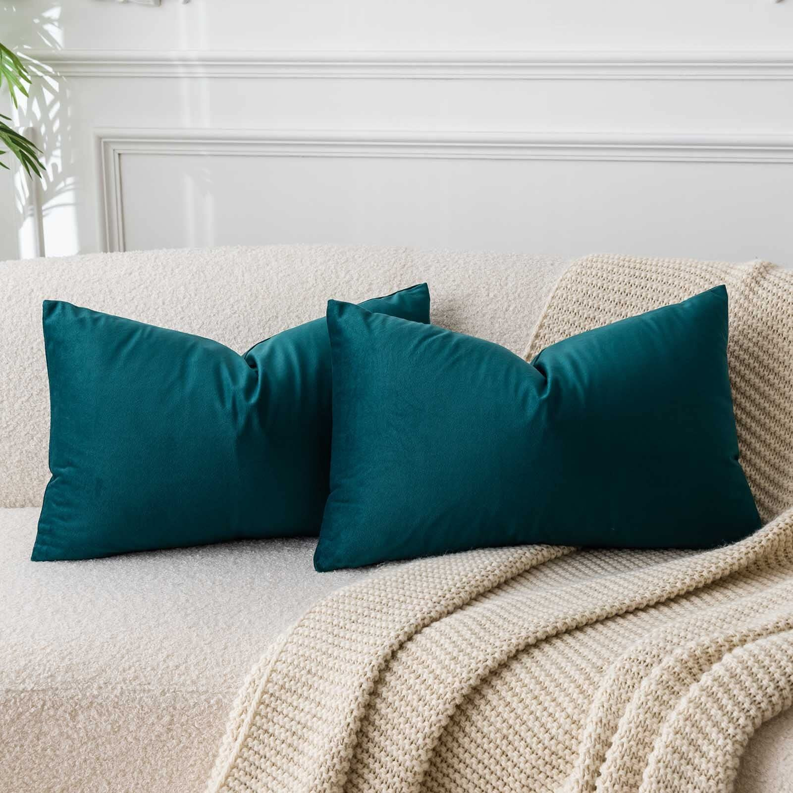 Juspurbet Peacock Blue Lumbar Velvet Throw Pillow Covers 16X24 Inch Set Of 2 For Living Room Couch Sofa Bedroom Decorative Rectangle Solid Soft Cushion Cases With Invisible Zipper