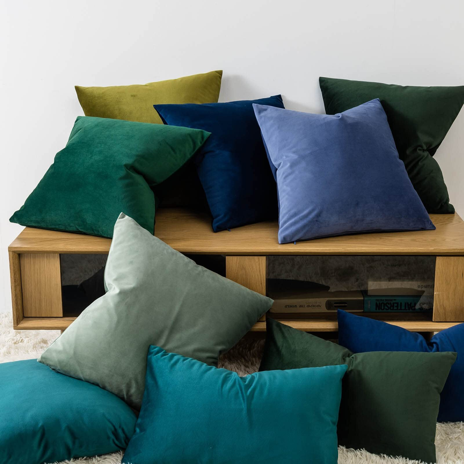 Juspurbet Peacock Blue Lumbar Velvet Throw Pillow Covers 16X24 Inch Set Of 2 For Living Room Couch Sofa Bedroom Decorative Rectangle Solid Soft Cushion Cases With Invisible Zipper