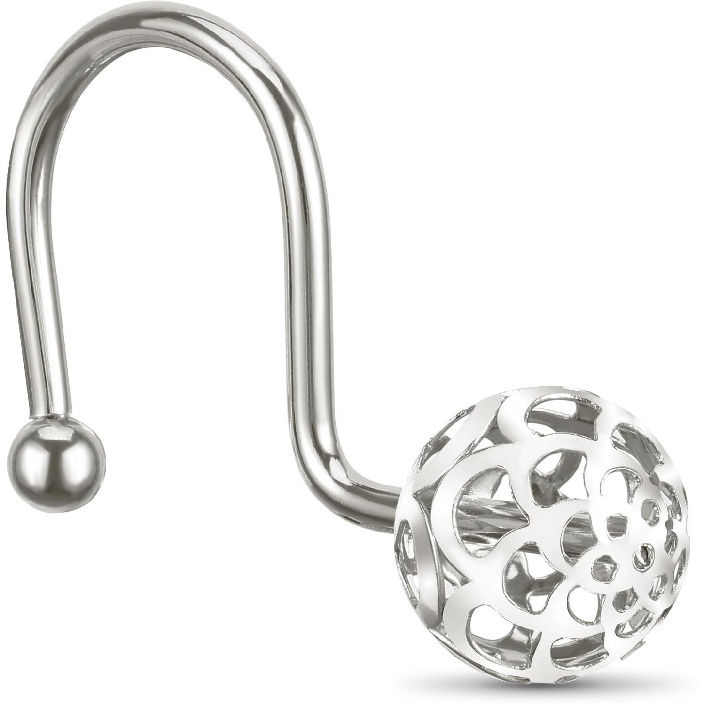 Chictie Nickel Shower Curtain Hooks - Decorative Shower Curtain Rings Set Of 12 Silver Metal Rustproof Shower Hangers For Bathroom Curtains Rods Hollow Ball Design
