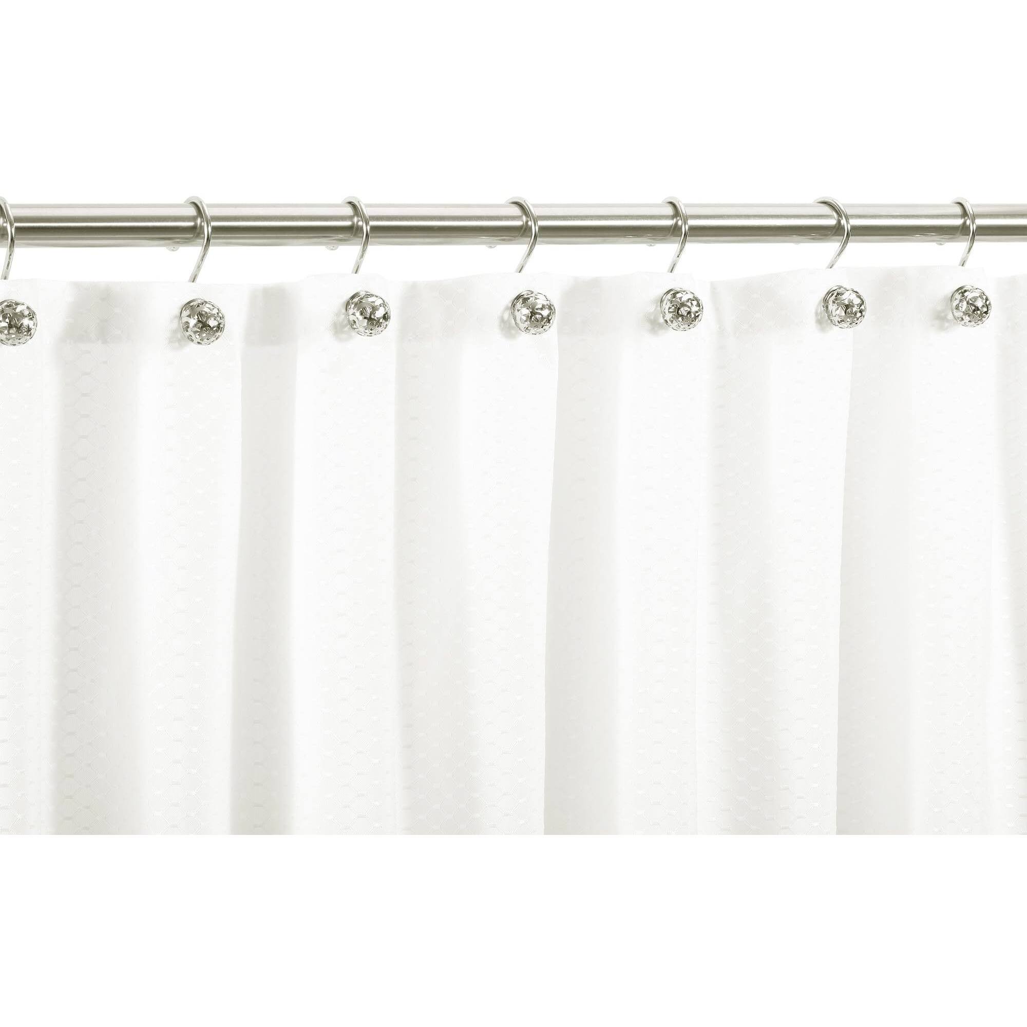 Chictie Nickel Shower Curtain Hooks - Decorative Shower Curtain Rings Set Of 12 Silver Metal Rustproof Shower Hangers For Bathroom Curtains Rods Hollow Ball Design