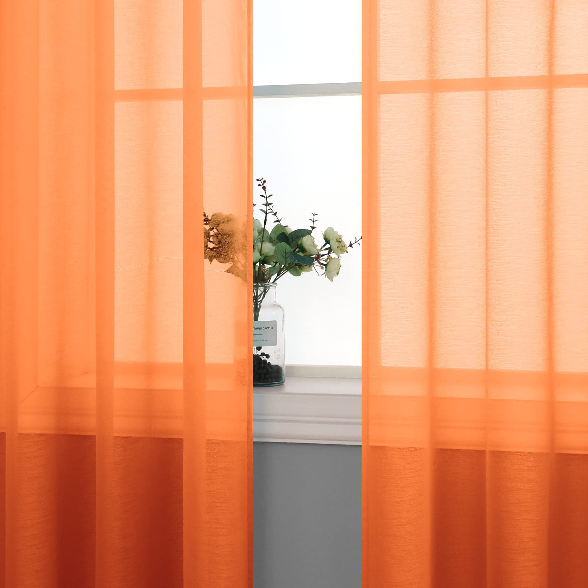 Mrs.Naturall Orange Halloween Curtains 63 Inch Length For Bedroom Boys Room Autumn Decorations For Home Thanksgiving Fall Havest Decor 2 Panel Set Grommet Window Sheers For Living Room