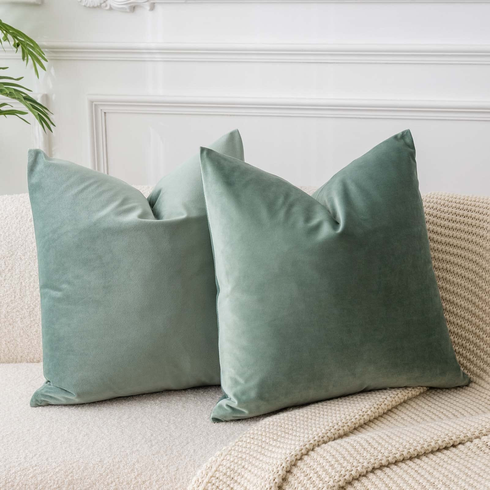 Juspurbet Sage Euro Velvet Throw Pillow Covers 26X26 Inch Set Of 2 For Living Room Couch Sofa Bedroom Decorative Square Solid Soft Cushion Cases With Invisible Zipper