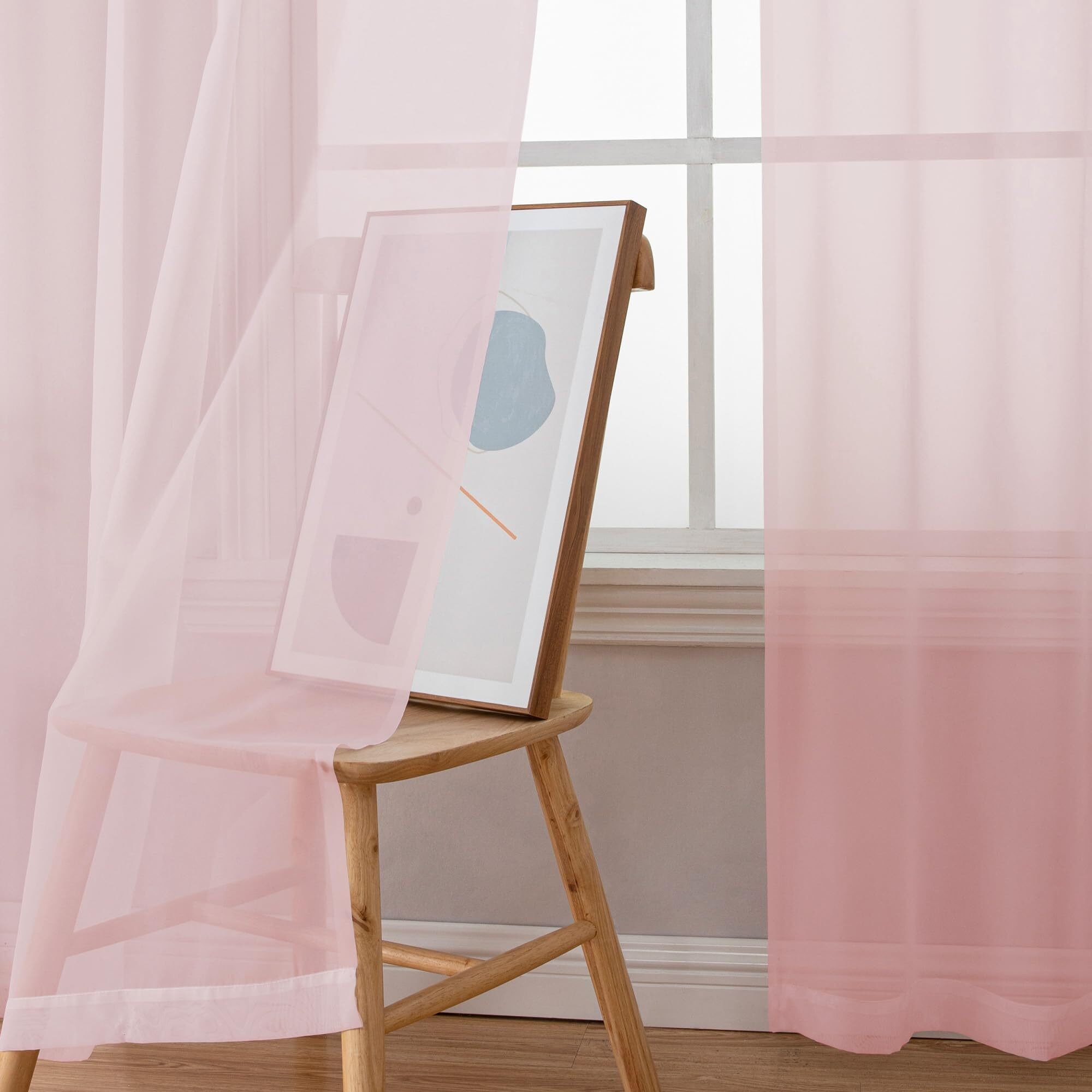 Simplebrand Blush Sheer Curtains 96 Inches Long  Light Filtering Light Purple Rod Pocket Solid Color Window Sheer Curtain Panels  Elegant Curtains & Drapes For Living Room  Bedroom 2 Panels  42"" W