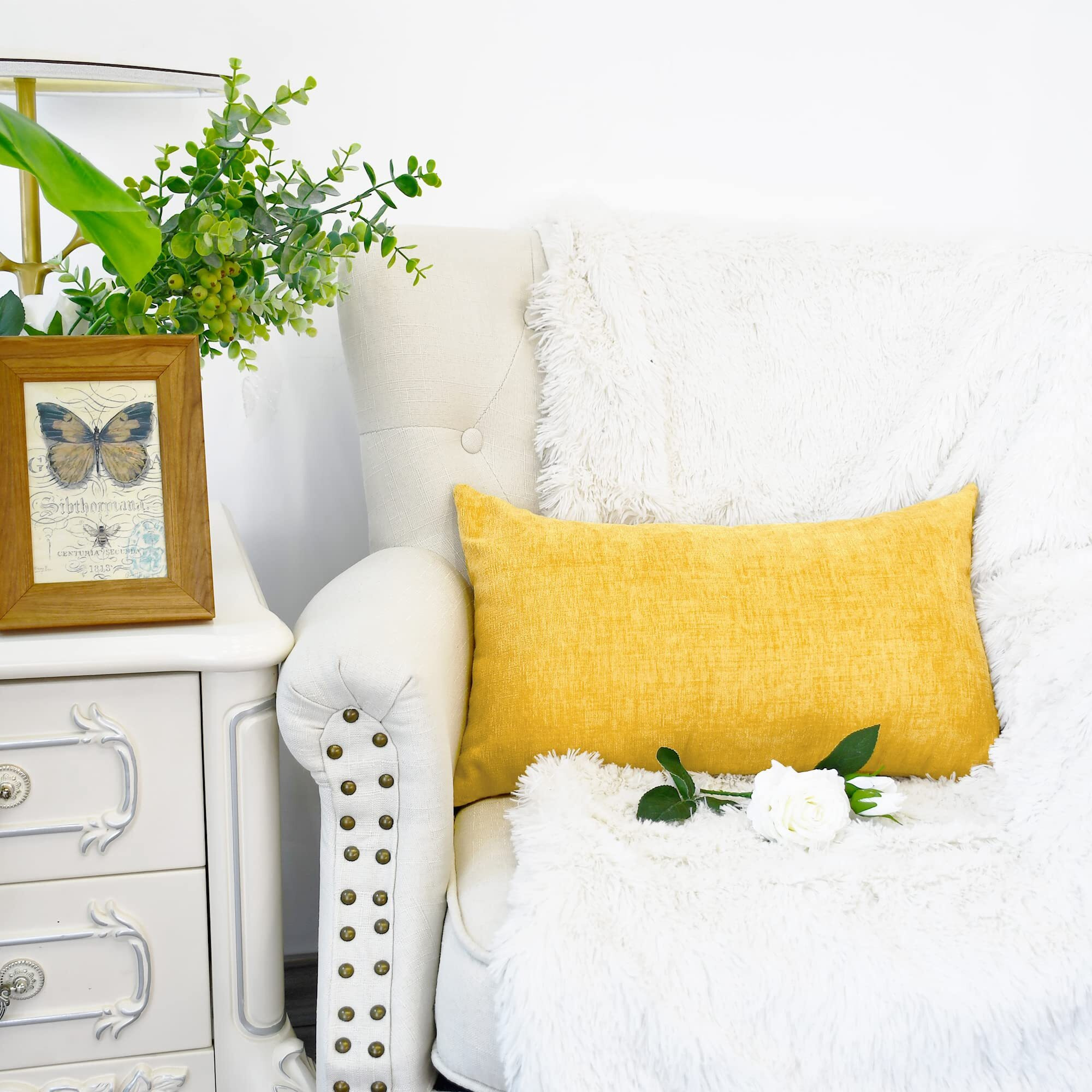 Calitime Pack Of 2 Cozy Pillow Covers Cases For Couch Sofa Home Decoration Solid Dyed Soft Chenille 12 X 20 Inches Mustard Yellow