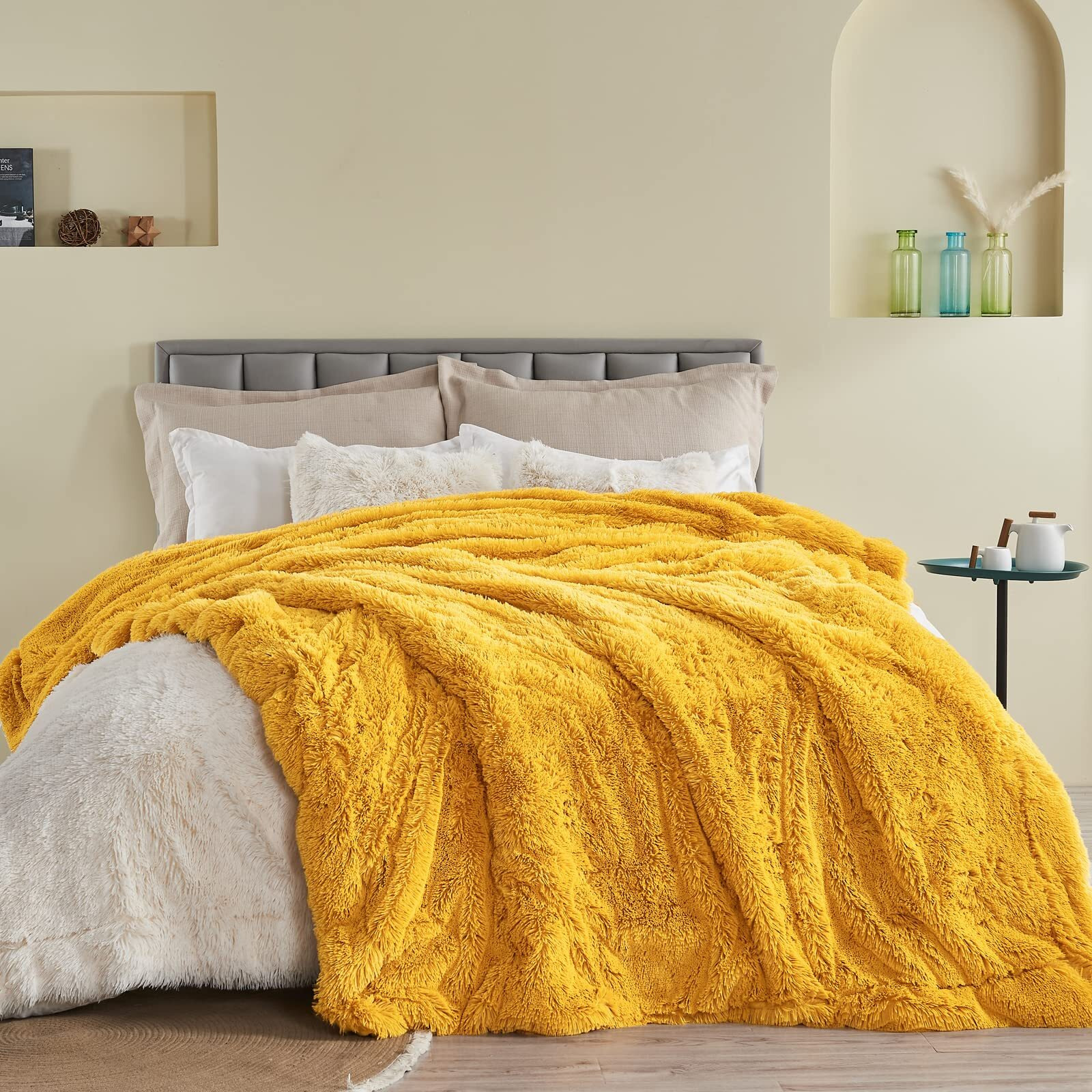 Gonaap Fuzzy Faux Fur Throw Blanket Mustard Yellow Super Soft Cozy Plush Fuzzy Shaggy Blanket For Couch Sofa Bed (Mustard Yellow  Throw(50"&quotX60""))
