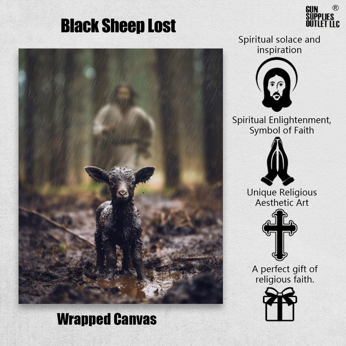 Jesus And Lamb Canvas Wall Art Black Sheep Lost Picture Wall Art Canvas Print Christian Home Decor 12X16 Inch
