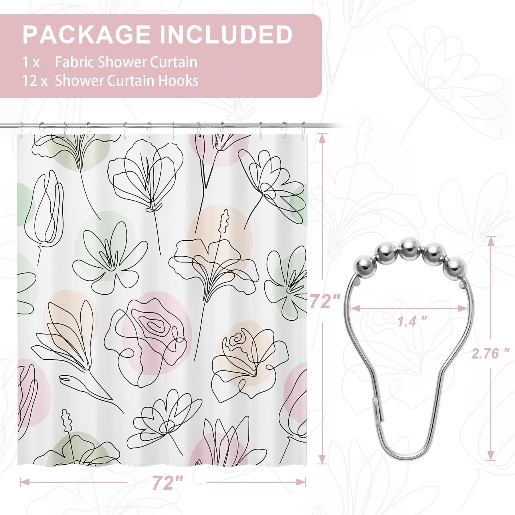 Amazerbath Floral Shower Curtain  72"&quotX72"" Washable Cloth Spring Black Ink Blooms Shower Curtain With 12 Metal Hooks  Farmhouse Fabric Rustic Colorful Flower Shower Curtain Set For Bathroom Decor