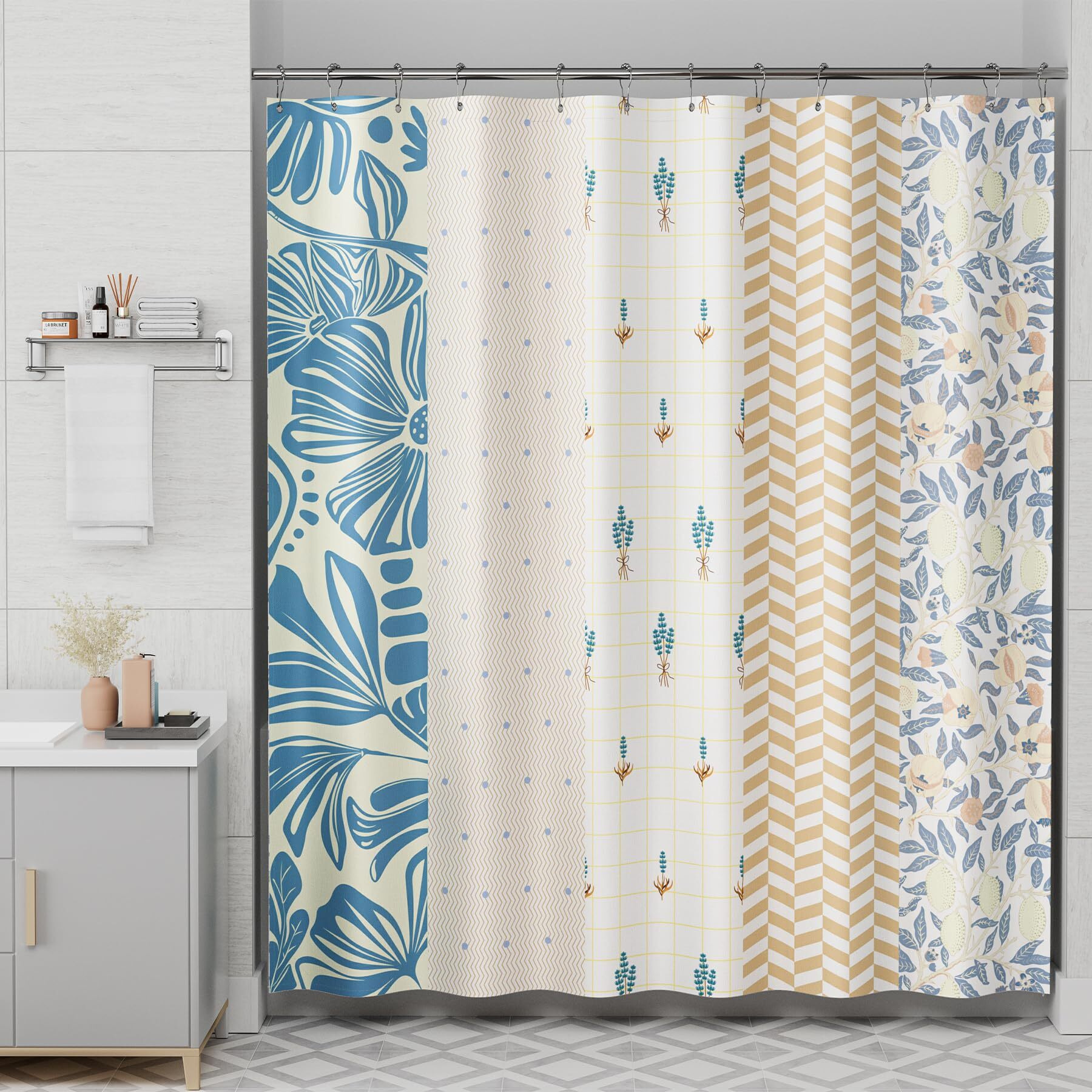 Amazerbath Shower Curtain  72&quot&quotX72&quot&quot Washable Cloth Spring Blue Blossom Serenity Shower Curtain With 12 Shower Curtain Hooks  Fabric Colorful Romantic Style Shower Curtain Set For Bathroom Home Decor