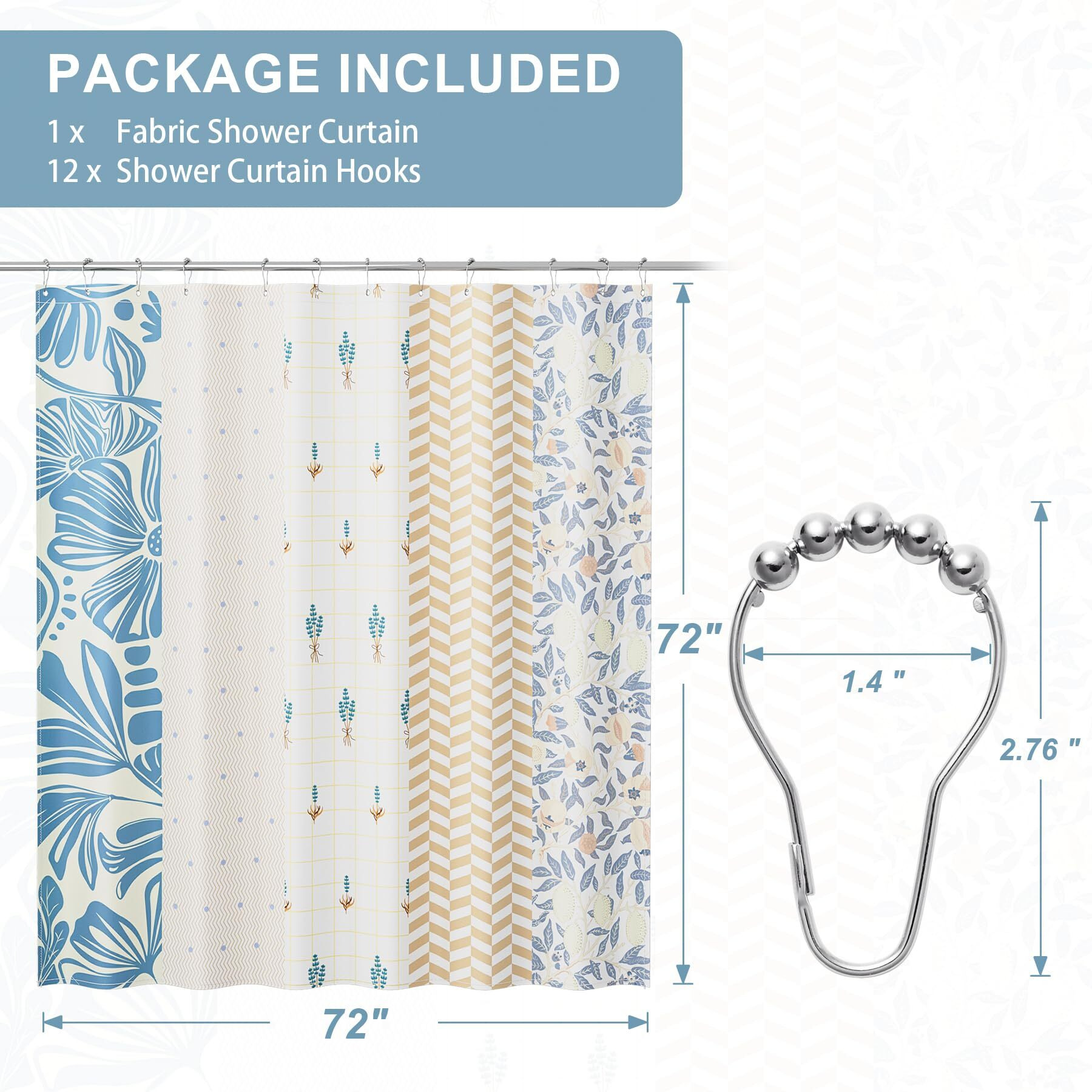 Amazerbath Shower Curtain  72&quot&quotX72&quot&quot Washable Cloth Spring Blue Blossom Serenity Shower Curtain With 12 Shower Curtain Hooks  Fabric Colorful Romantic Style Shower Curtain Set For Bathroom Home Decor