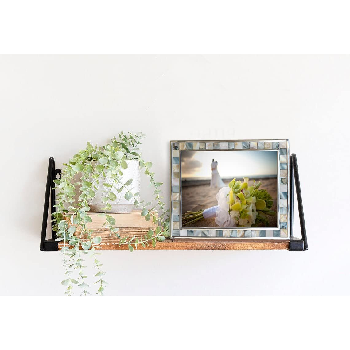 Giftme 5 Silver Plate Grey Picture Frame 6X8 Mother Of Pearl Wall Frame 6By8 Wedding Photo Frame Mosaic Glass Tabletop Picture Frame (Grey+ White 1Pc)
