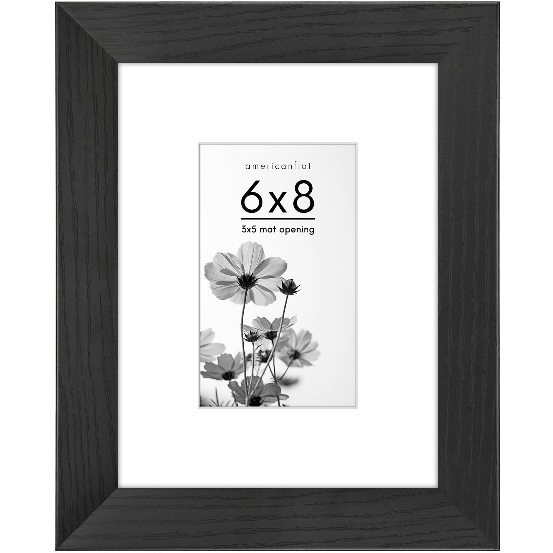 Americanflat 6X8 Picture Frame With Shatter-Resistant Glass - Use As 3X5 Frame With Mat Or 6X8 Frame Without Mat - Hudson Collection - Wide Photo Frame For Tabletop And Wall Display - Black