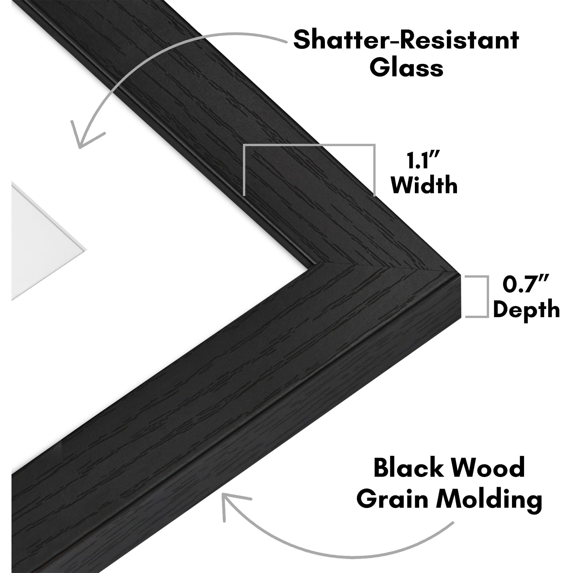 Americanflat 6X8 Picture Frame With Shatter-Resistant Glass - Use As 3X5 Frame With Mat Or 6X8 Frame Without Mat - Hudson Collection - Wide Photo Frame For Tabletop And Wall Display - Black