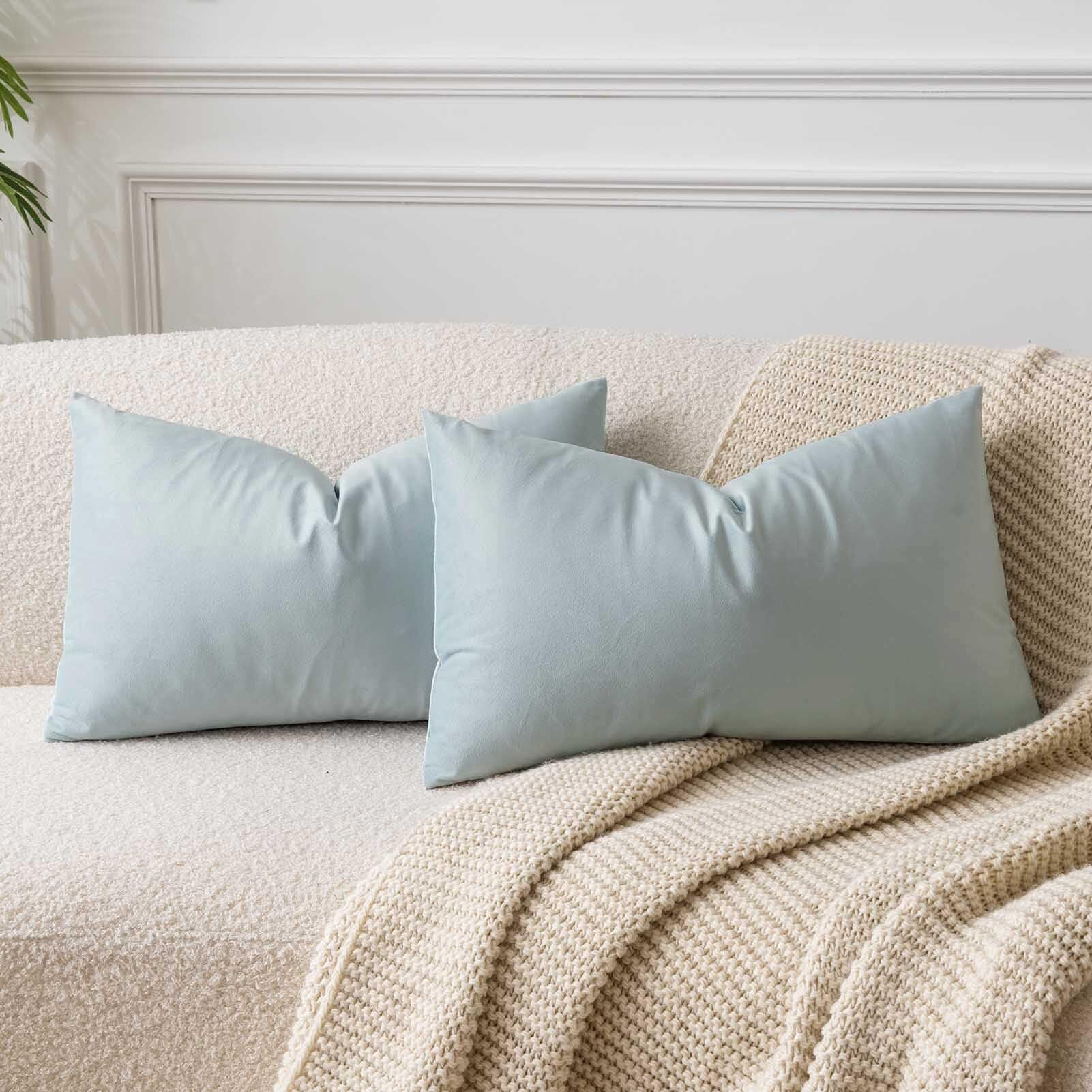 Juspurbet Powder Blue Decorative Lumbar Velvet Throw Pillow Covers 12X20 Inches Pack Of 2 Luxury Soft Cushion Cases For Couch Sofa Bedroom