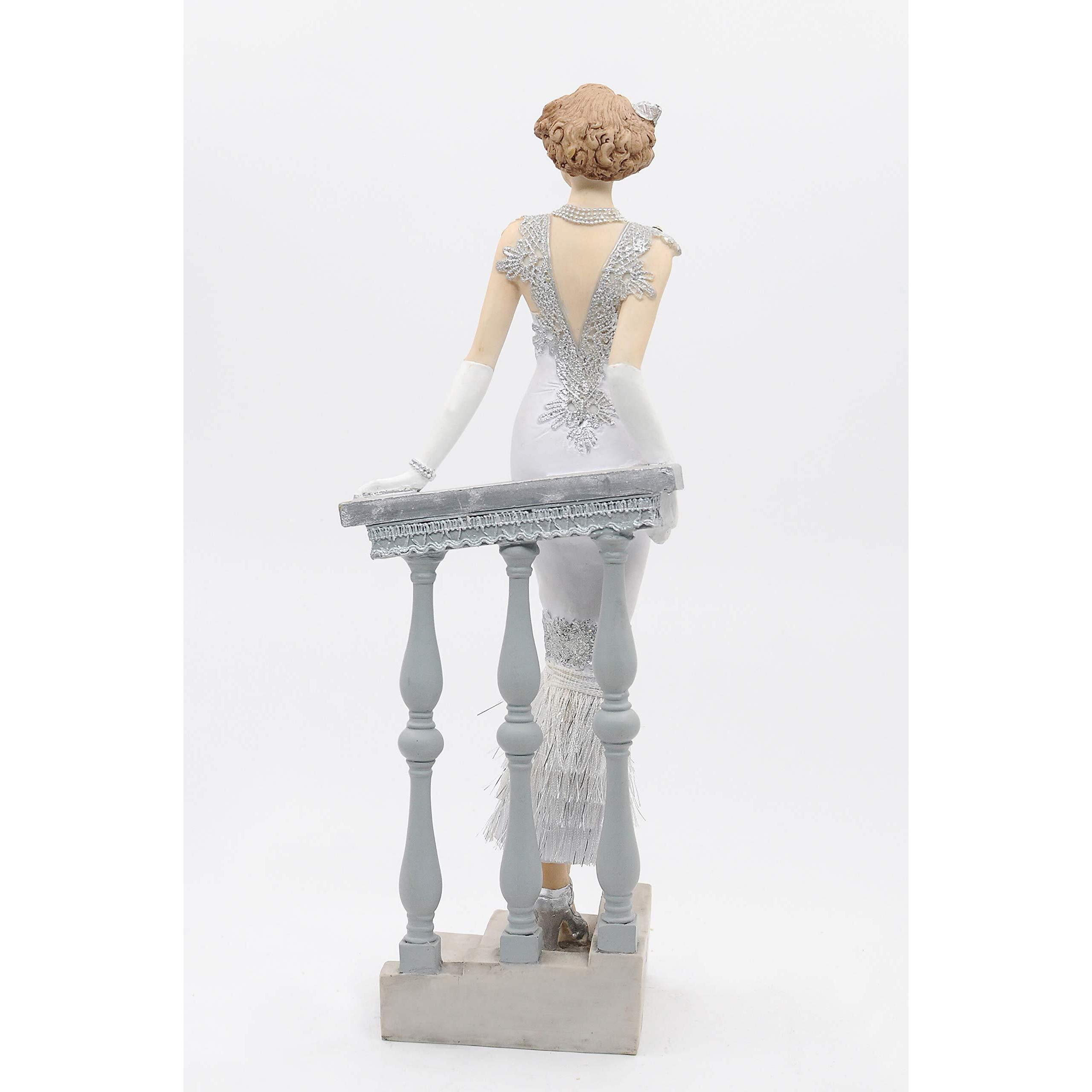 Comfy Hour Glamour Elegance Victorian Style Lady Collection Standing Lady Leaning Against Stair Handrail Collectible Figurine 13-Inch Height  Silvery  Polyresin