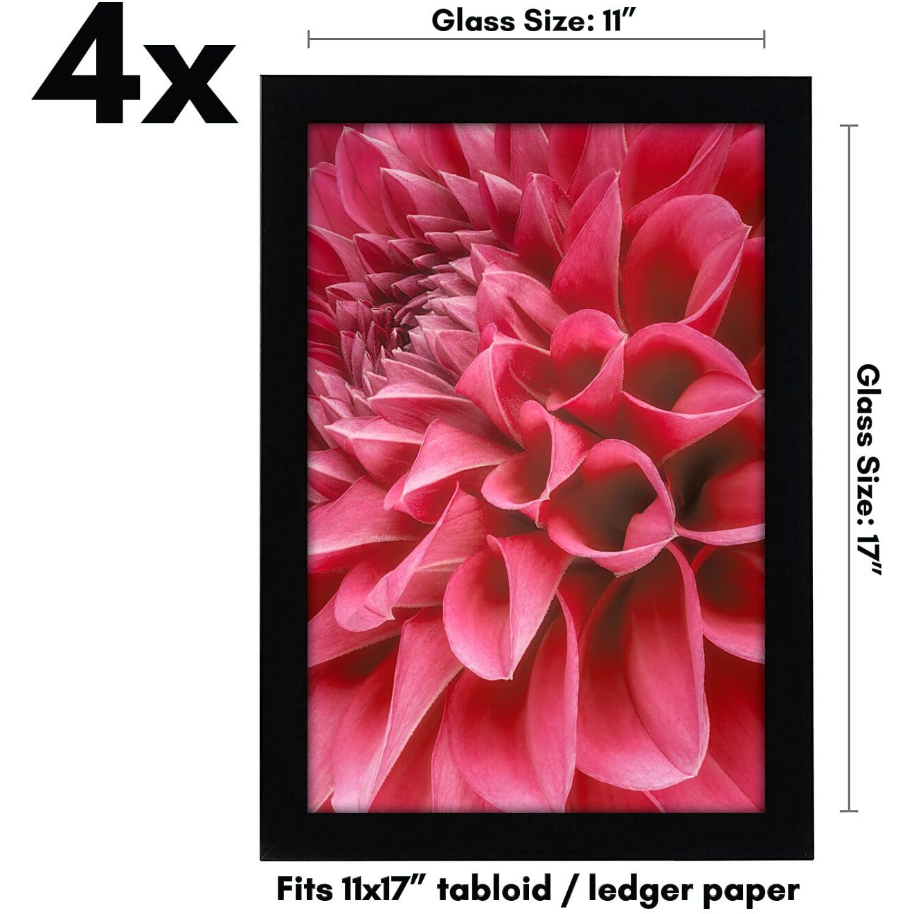 Americanflat 11X17 Picture Frame In Black - Set Of 4 - Engineered Wood Photo Frame With Shatter-Resistant Glass And Hanging Hardware For Wall Display