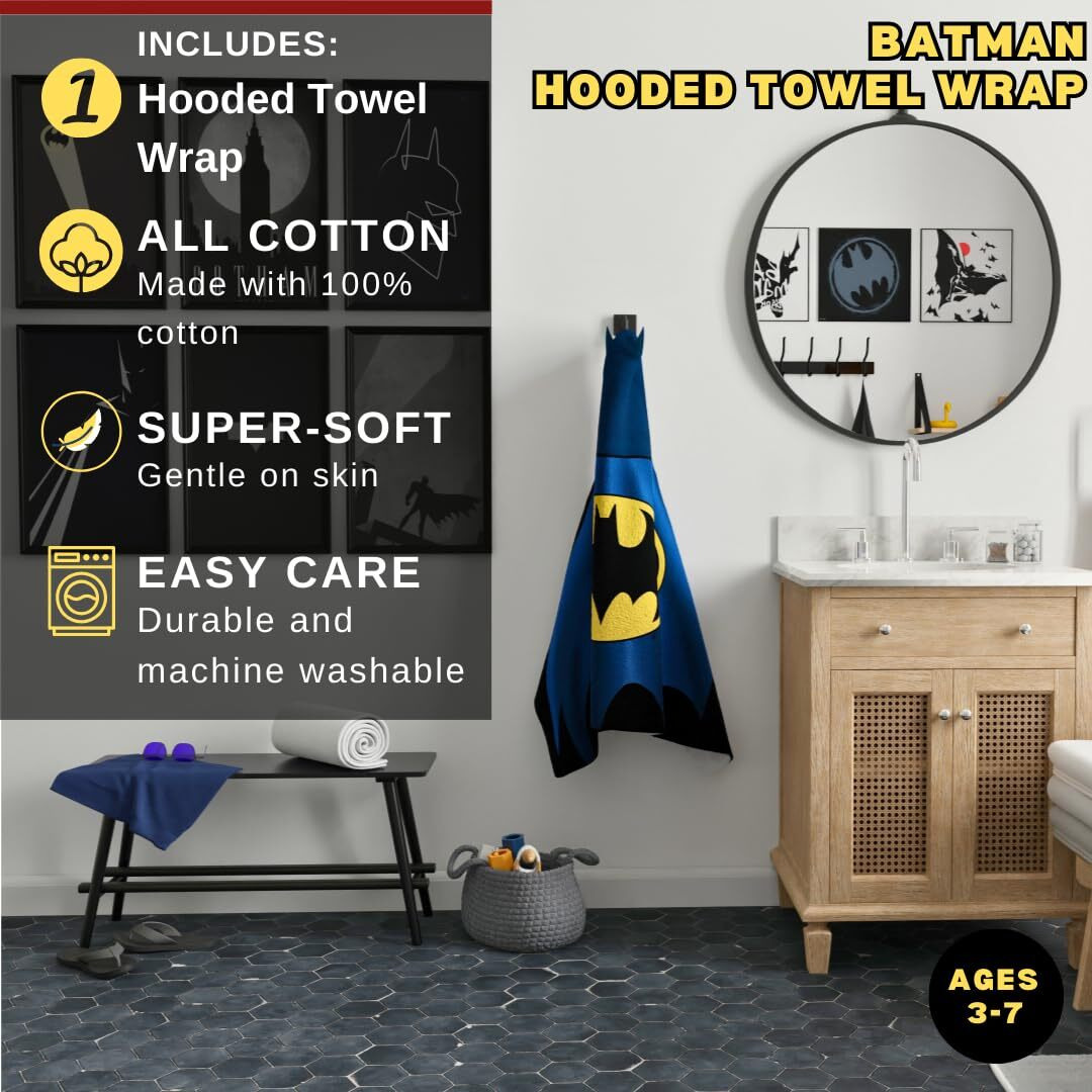 Franco Batman Kids Super Soft Bath/Pool/Beach Soft Cotton Terry Hooded Towel Wrap  24 In X 50 In  (Officially Licensed Product)