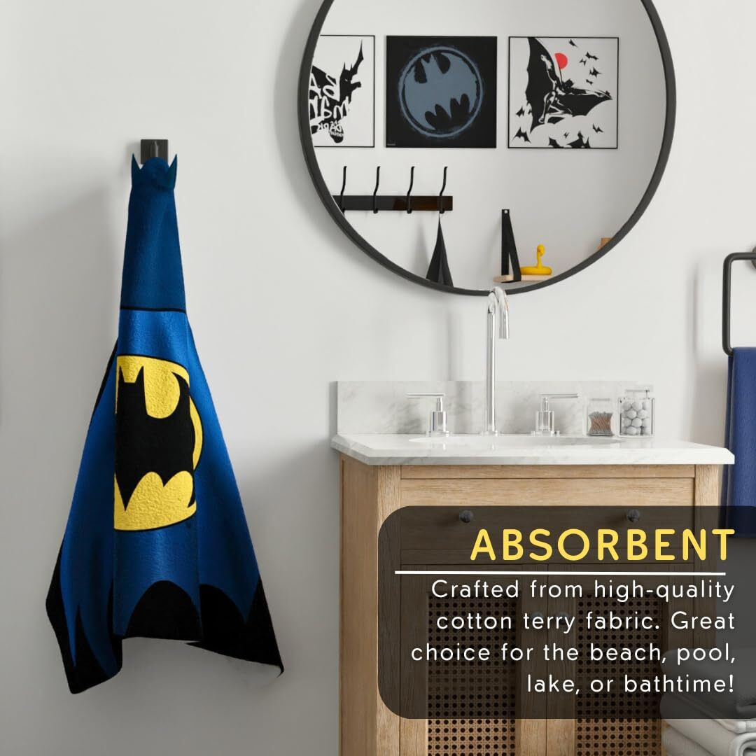 Franco Batman Kids Super Soft Bath/Pool/Beach Soft Cotton Terry Hooded Towel Wrap  24 In X 50 In  (Officially Licensed Product)