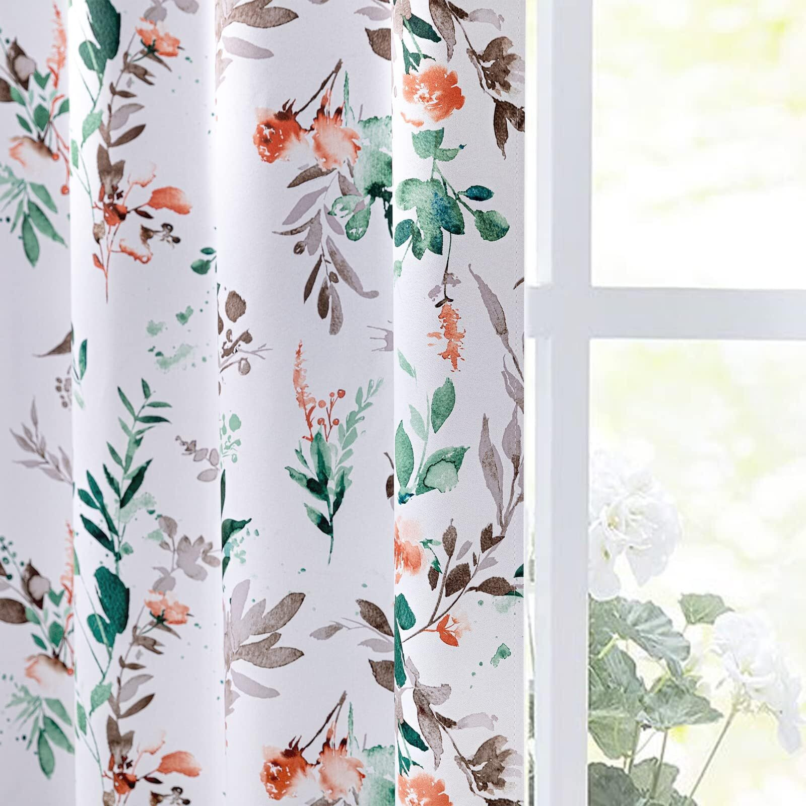 Mysky Home Bedroom Curtains Room Darkening Fall Curtains 63 Inches Long Floral Drapes For Kitchen Dormer Window Thermal Insulated Panels Vintage Classical Floral Printing  2 Panels  Orange