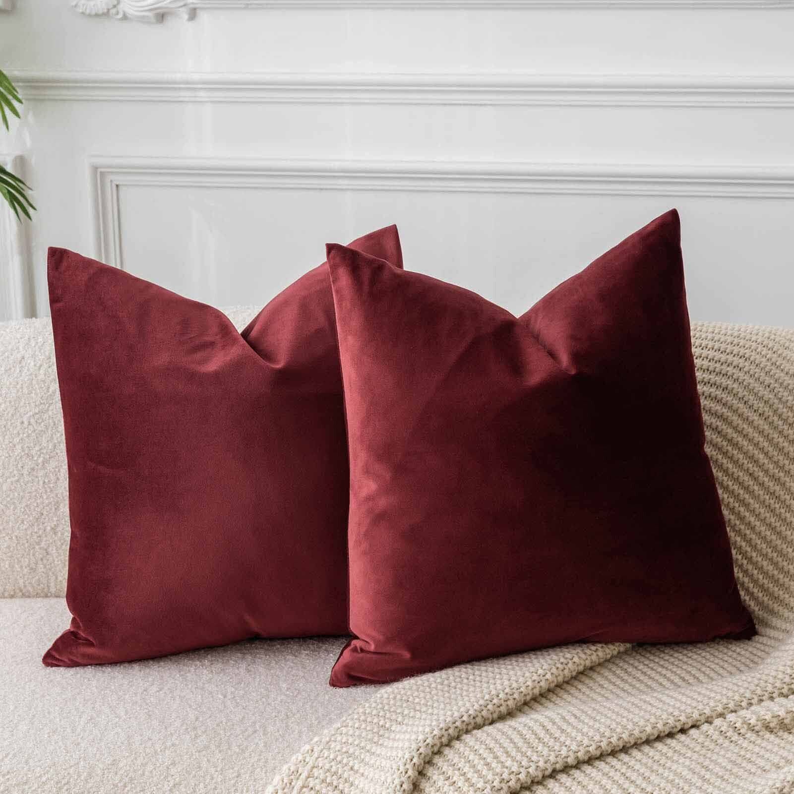 Juspurbet Christmas Burgundy Velvet Throw Pillow Covers 26X26 Inch Set Of 2 For Living Room Couch Sofa Bedroom Decorative Square Solid Soft Cushion Cases With Invisible Zipper