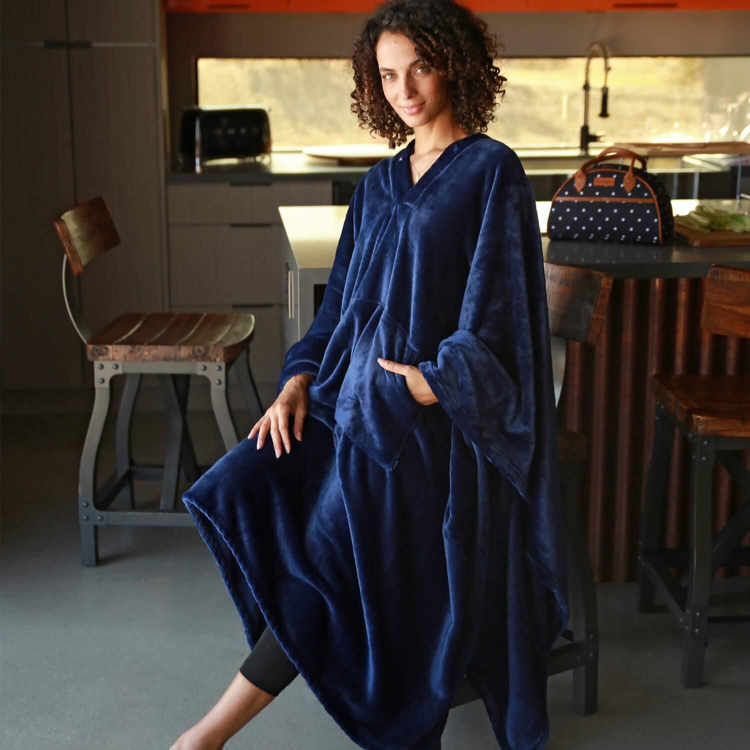 Catalonia Fleece Wearable Blanket Poncho For Women Men  Travel Wrap Blanket Cape With Pocket | Soft  Cozy  Snuggly  Gift For Her