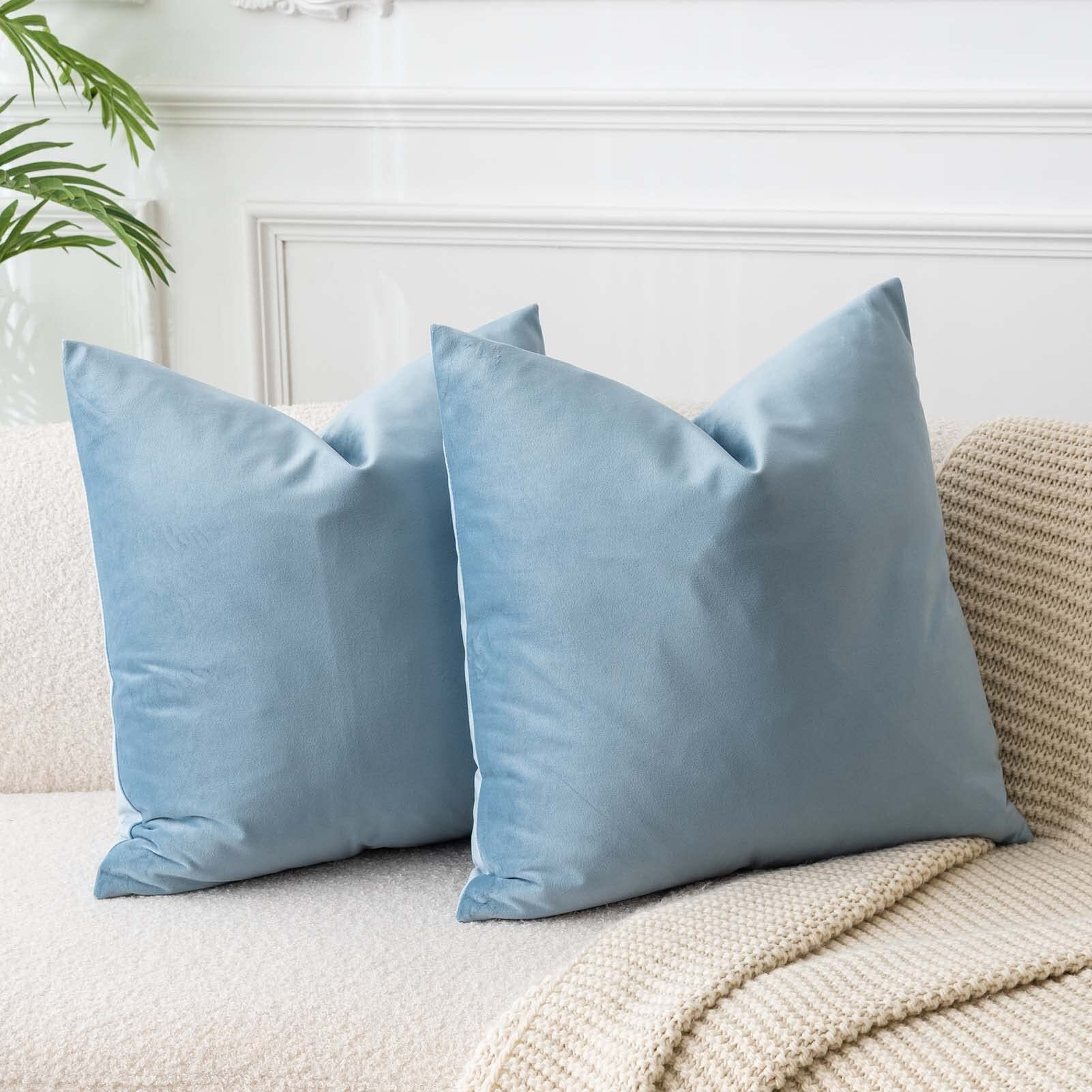 Juspurbet Light Blue Soft Velvet Throw Pillow Covers 22X22 Set Of 2 Decorative Solid Cushion Cases For Couch Sofa Bed