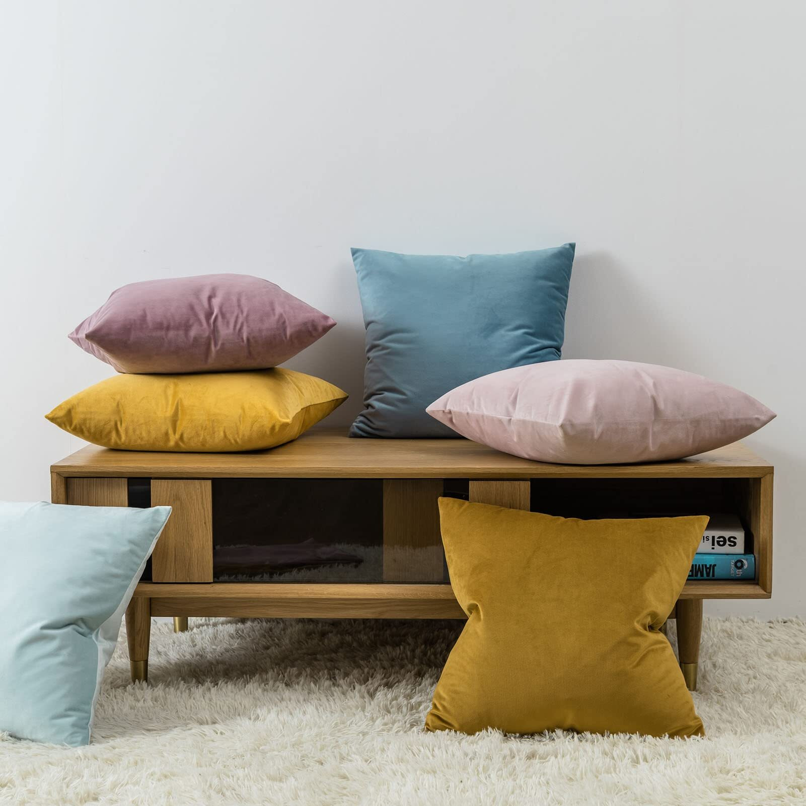 Juspurbet Light Blue Soft Velvet Throw Pillow Covers 22X22 Set Of 2 Decorative Solid Cushion Cases For Couch Sofa Bed