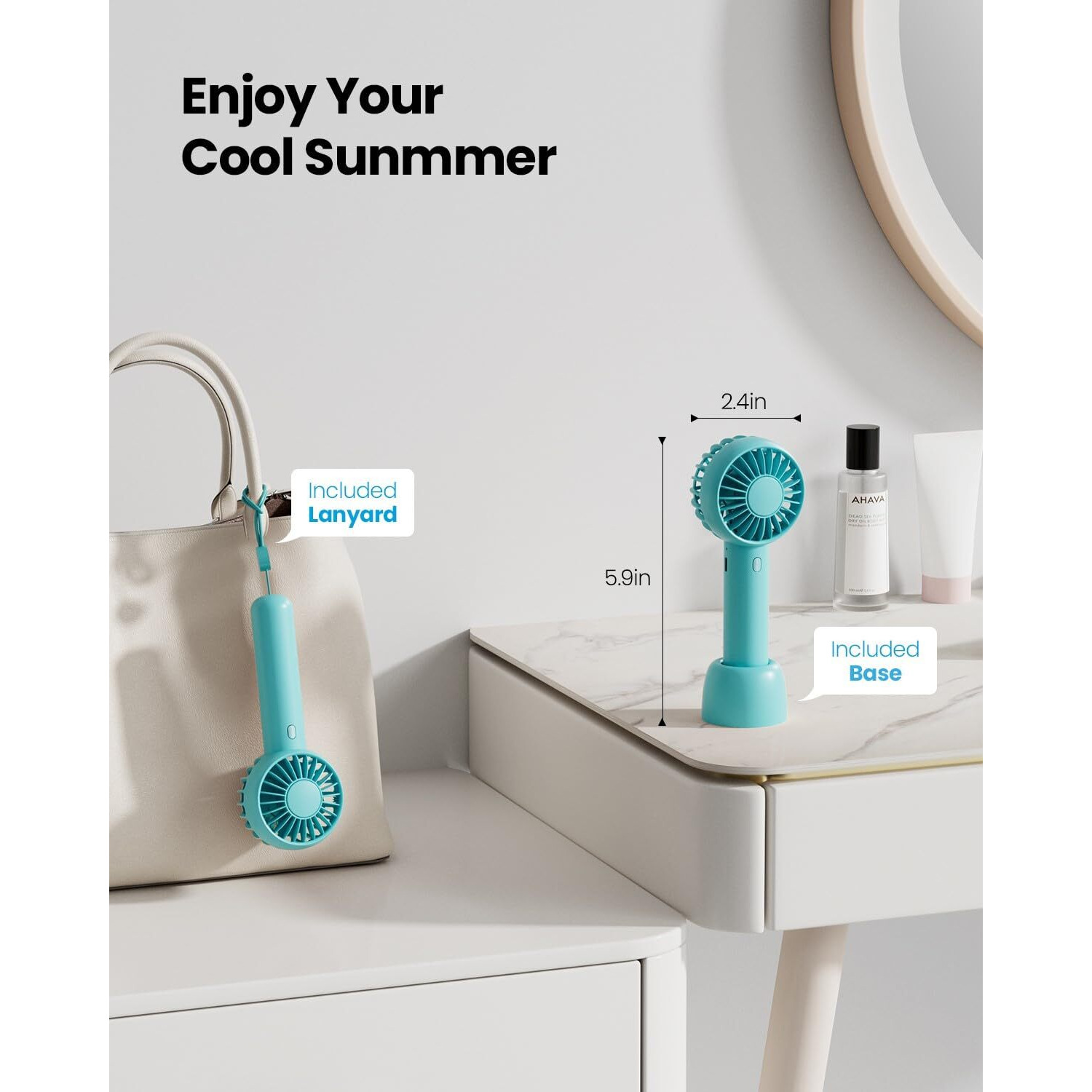 Gaiatop Mini Portable Fan  Powerful Handheld Fan  Cute Design 3 Speed Personal Small Desk Fan With Base  Lightweight Makeup Usb Rechargeable Fan For Stylish Girl Women Travel Indoor Outdoor Green