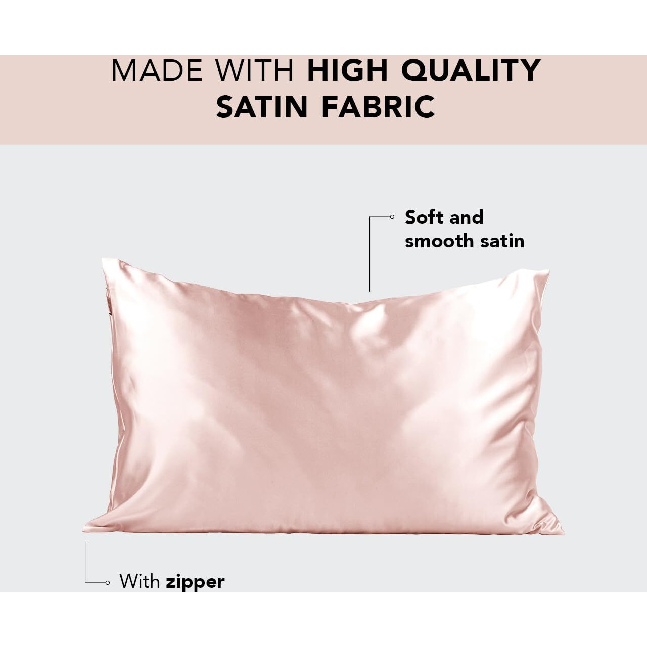Kitsch Satin Pillowcase With Zipper For Hair And Skin Queen Size  Softer Than Silk Pillow Cases  2 Pack Cooling Pillow Covers  Machine Washable  Satin Pillow Cases Standard Size Set Of 2 19"&quotX26"" Blush