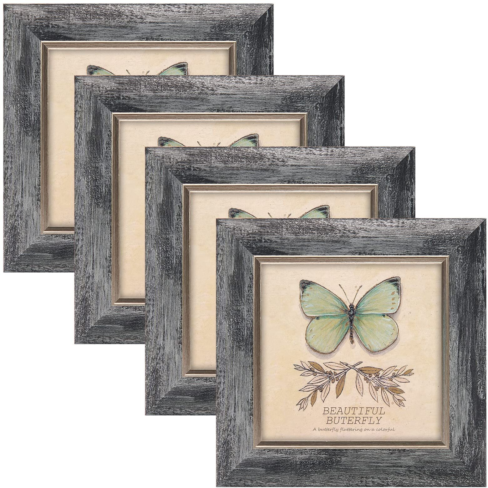 Xuanluo 5X5 Picture Frames Set Of 4 Rustic Retro Photo Frame With Tempered Glass Wall Mount And Tabletop Display Family Friends Wedding Gift