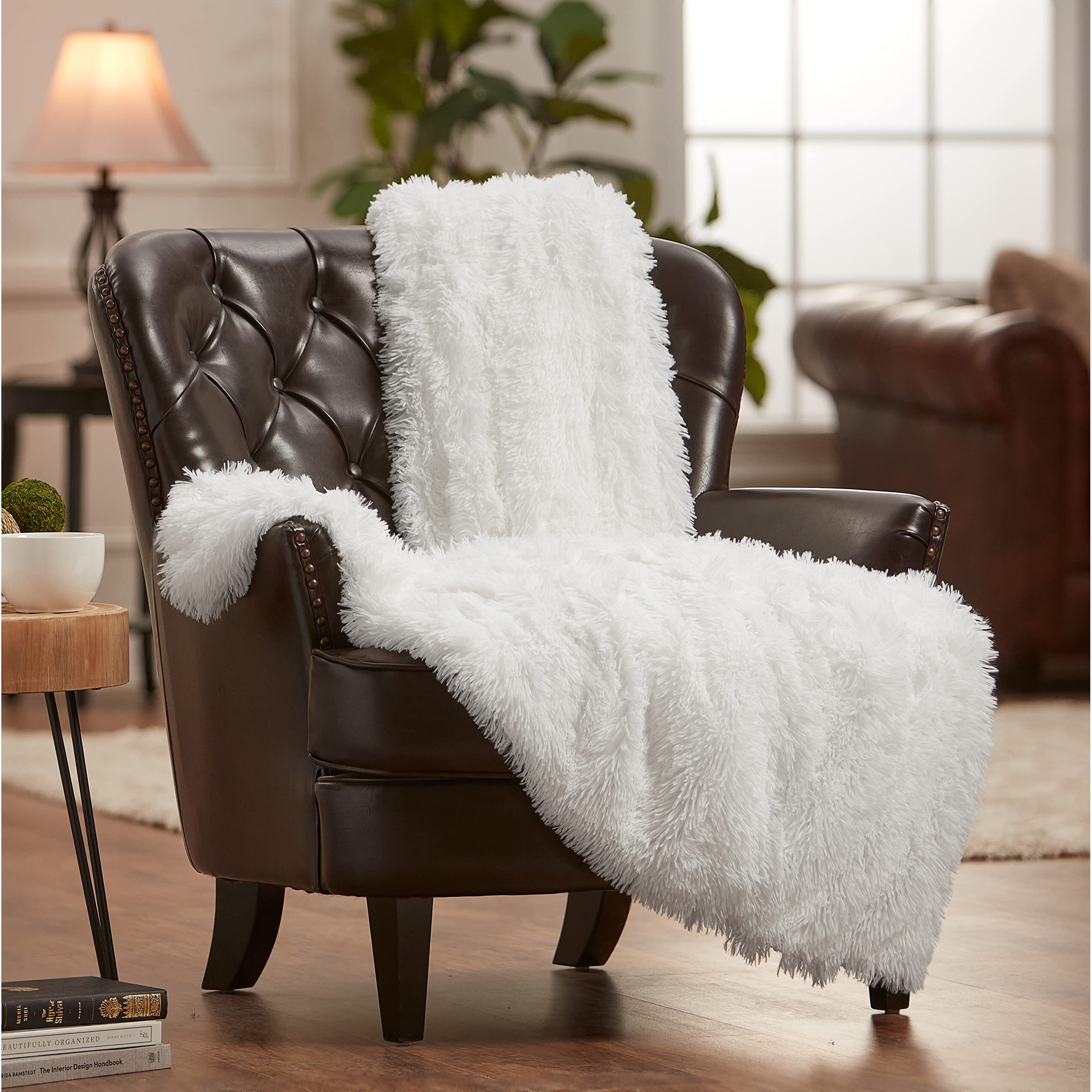 Chanasya Premium Solid Faux Long Fur Throw Blanket - Soft  Fuzzy Throw Blanket - For Bed Or Couch - 108"" X 86"" (King Size) - White
