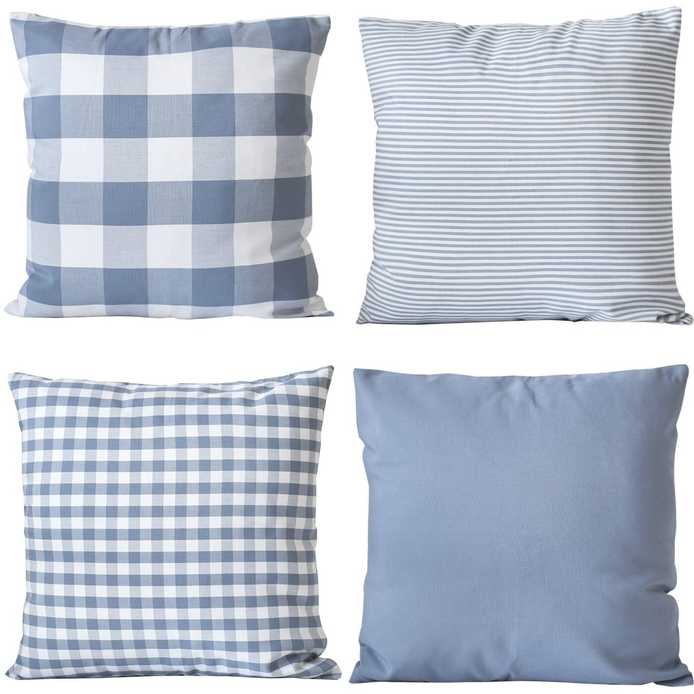 Hoplee Light Blue Pillow Cover Cushion Cover With Buffalo Plaid  Solid Light Blue  Striped And Gingham Plaid Design 22X22 Inches 4 Pack