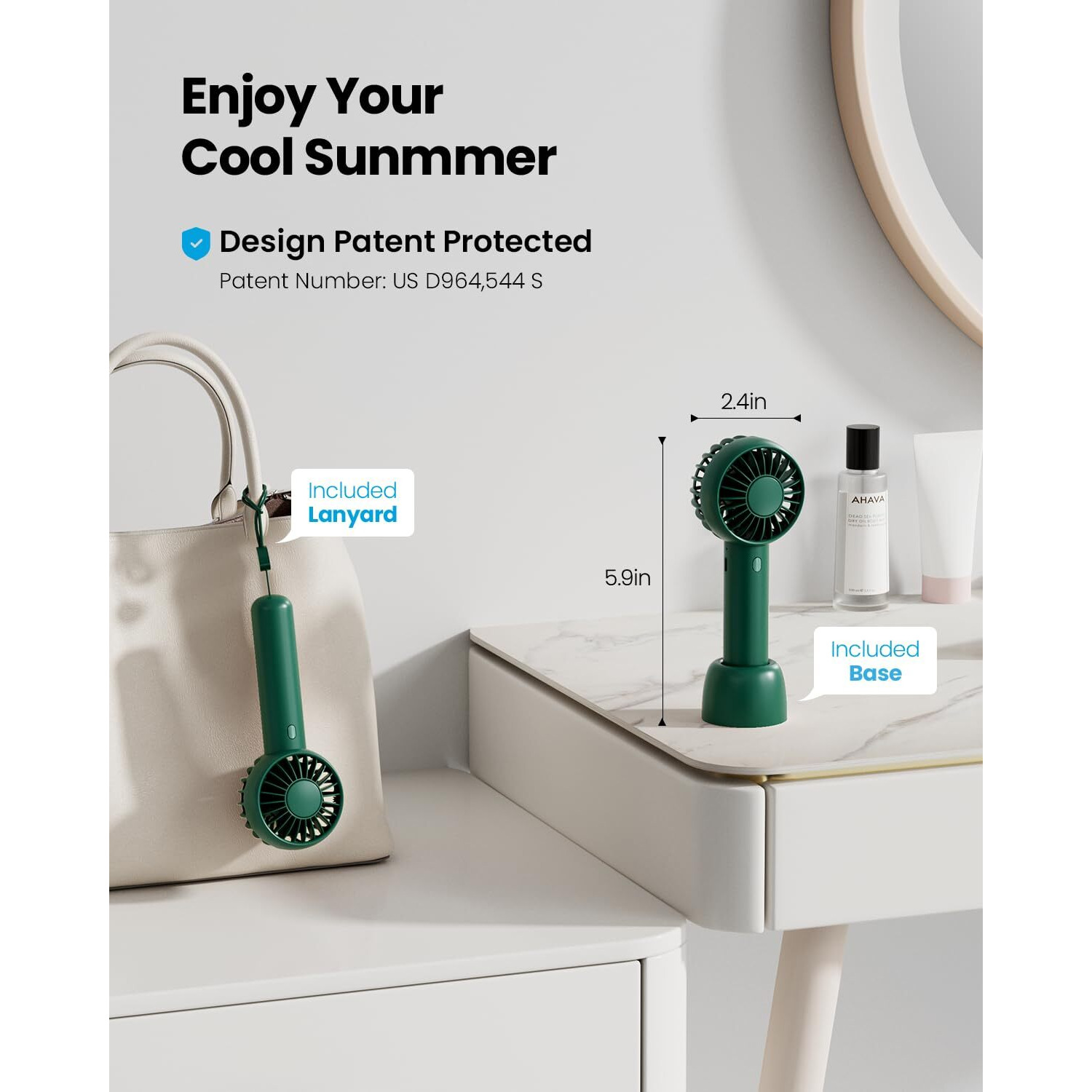 Gaiatop Mini Portable Fan  Navy Green  Cute Design  Rechargeable Battery  Handheld And Desktop  Small And Light
