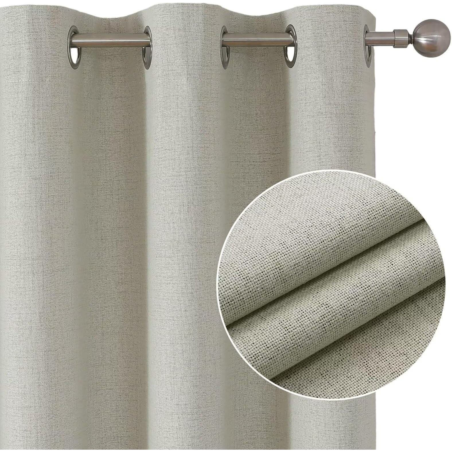 Joydeco Light Beige 90 Inch Blackout Curtains  Blackout Curtains 90 Inches Long For Living Room Bedroom  Thermal Insulated Linen Blackout Curtains With Grommets(52X90 Inch  Light Beige)