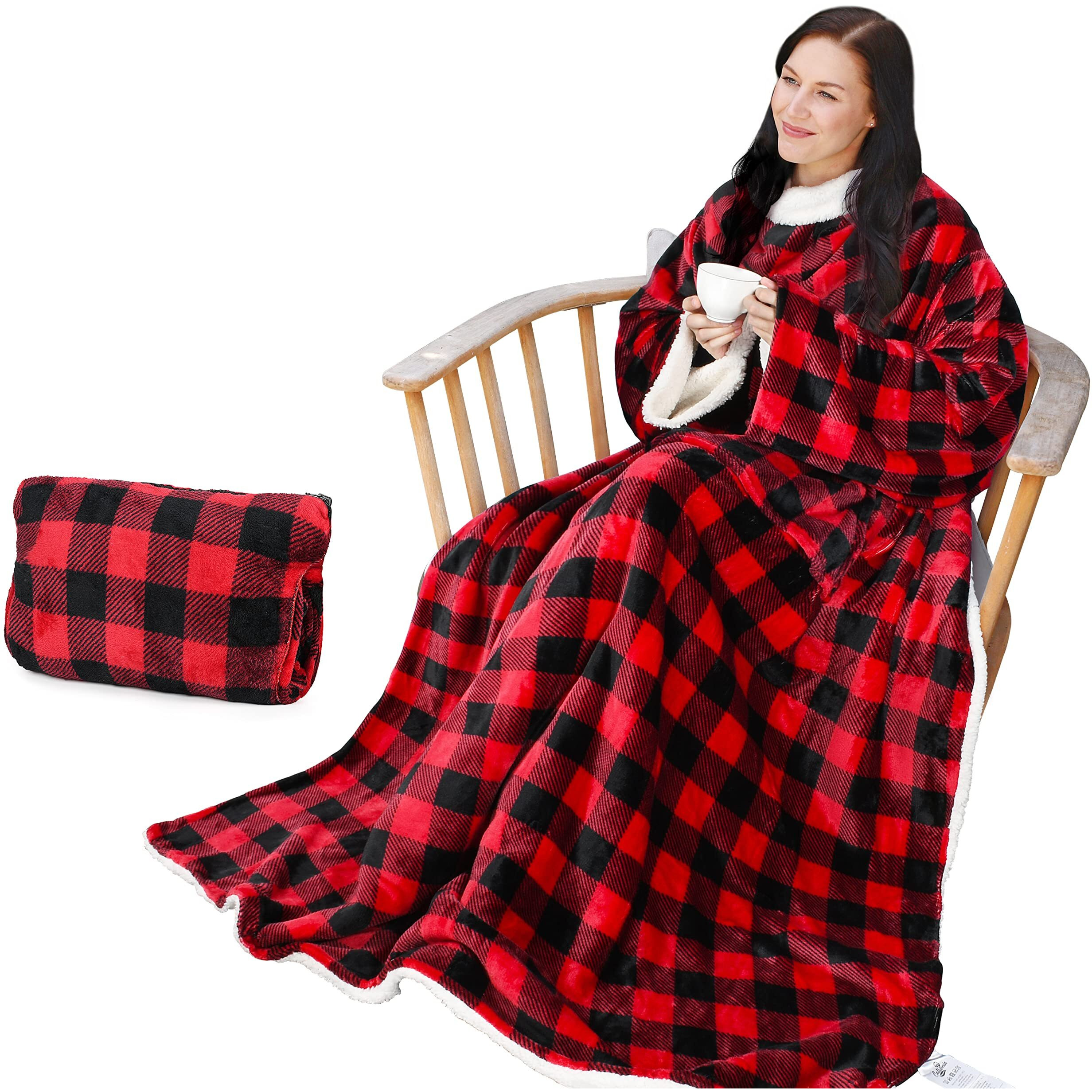 Catalonia Sherpa Wearable Blanket With Sleeves Arms  Super Soft Snuggly Body Blanket For Adult Women And Men  Portable  Gift For Her