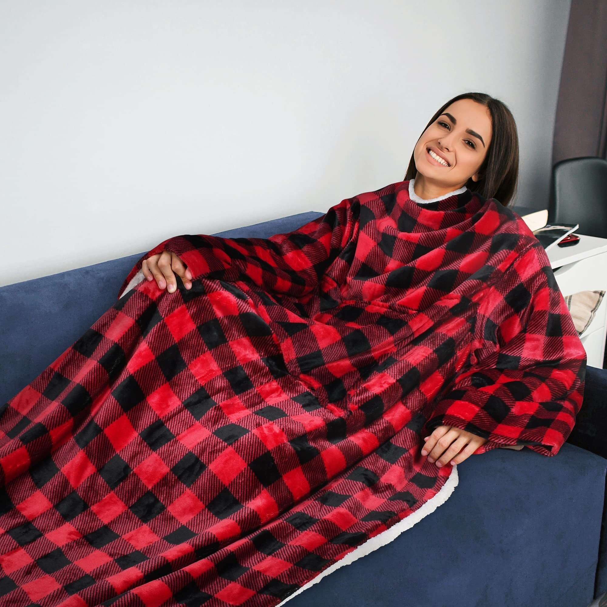 Catalonia Sherpa Wearable Blanket With Sleeves Arms  Super Soft Snuggly Body Blanket For Adult Women And Men  Portable  Gift For Her