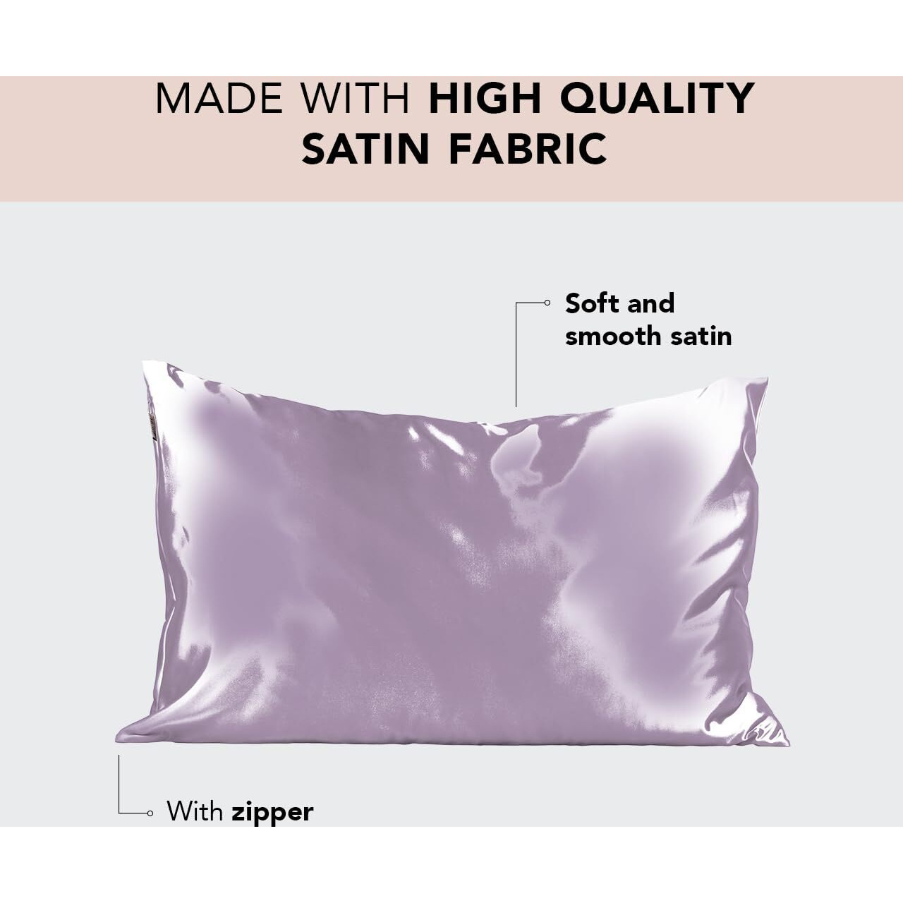 Kitsch Satin Pillowcase With Zipper For Hair & Skin  Softer Than Silk Pillow Cases Queen  Smooth Pillow Covers  Machine Washable  Wrinkle-Free  Cooling Satin Pillow Cases Standard Size 19X26  Lavender