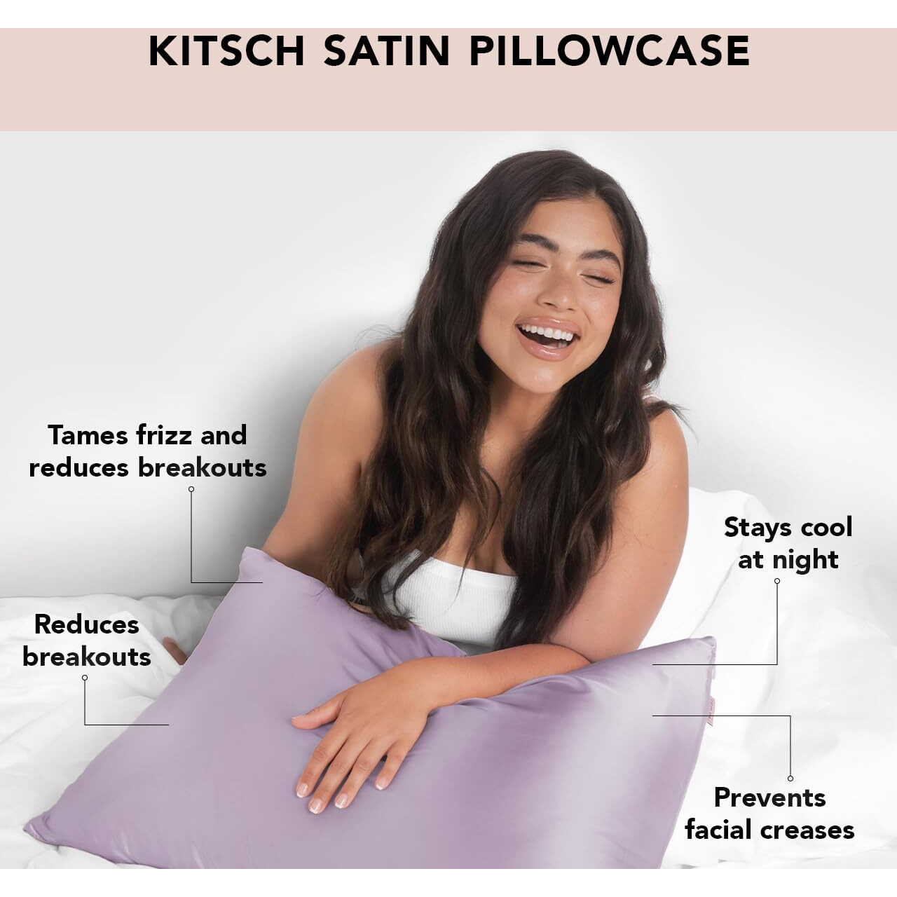 Kitsch Satin Pillowcase With Zipper For Hair & Skin  Softer Than Silk Pillow Cases Queen  Smooth Pillow Covers  Machine Washable  Wrinkle-Free  Cooling Satin Pillow Cases Standard Size 19X26  Lavender