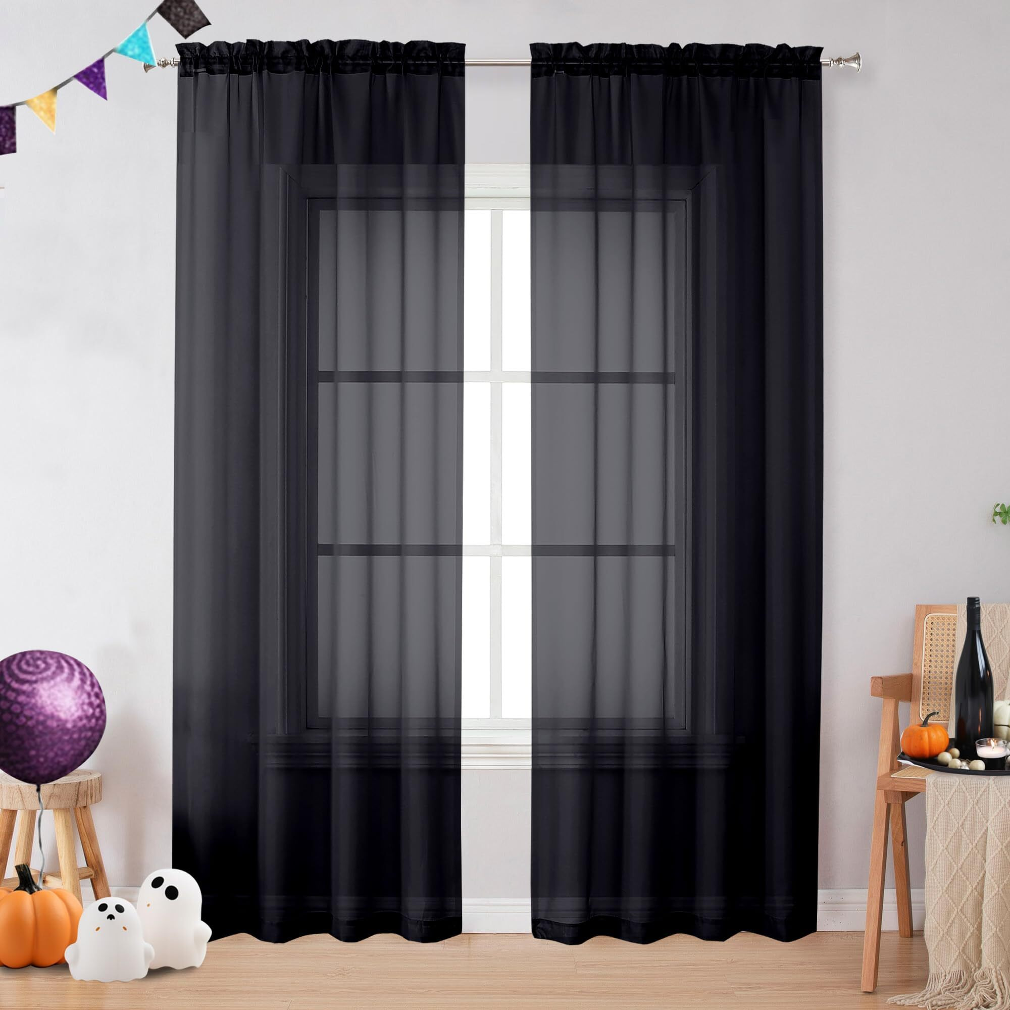 Ovzme 2 Panels Sheer Black Curtains 72 Inches Length Window Treatment For Kitchen  Elegant Airy Transparent Curtain Draperies Rod Pocket For Kids Living Room  Each 42 Width 72 Length
