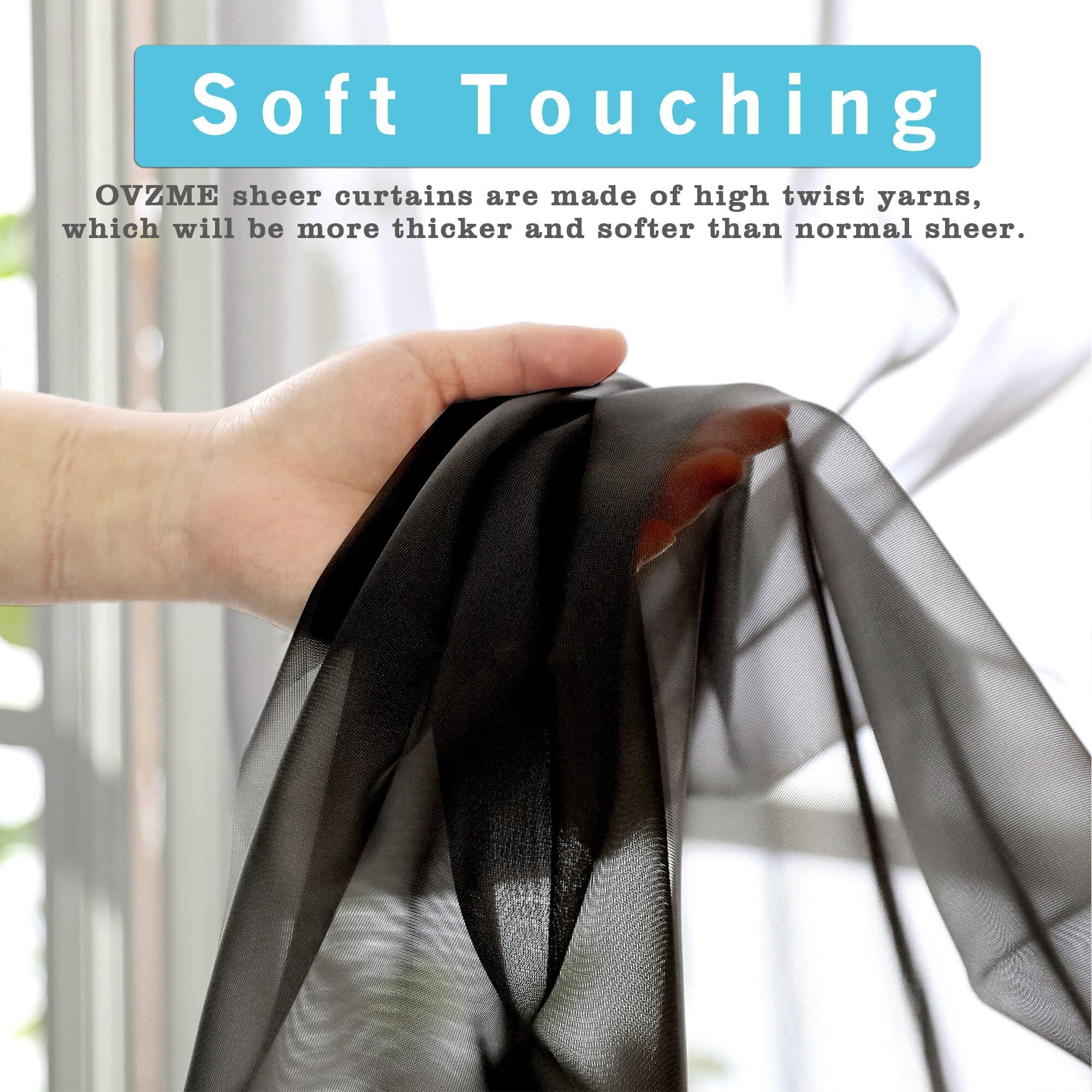 Ovzme 2 Panels Sheer Black Curtains 72 Inches Length Window Treatment For Kitchen  Elegant Airy Transparent Curtain Draperies Rod Pocket For Kids Living Room  Each 42 Width 72 Length